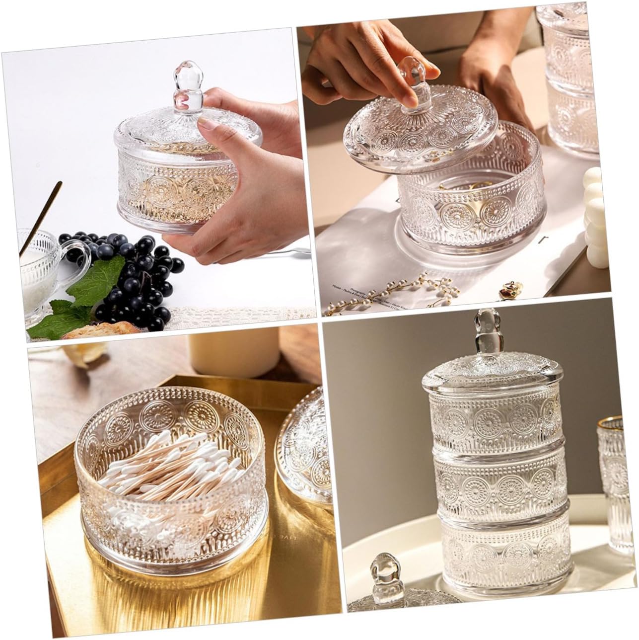 Ciieeo 3-Tier Jewelry Organizer Box Lid Glass Storage Jar Set for Earrings Bracelets and Accessories Sealed Candy Jar for Household Use