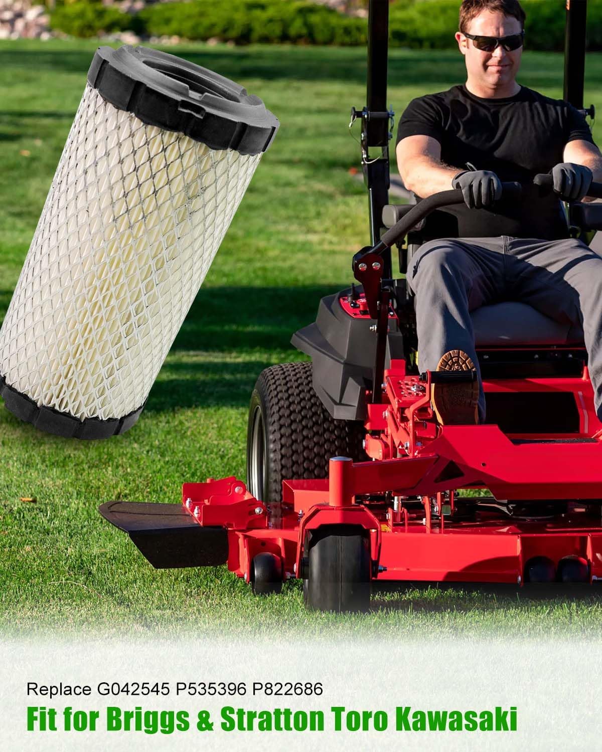 Air Cleaner Primary Filter Assembly Replace G042545 P535396 P822686 Compatible with Briggs & Stratton Toro Kawasaki, Automotive Replacement Engine Air Cleaner Housings