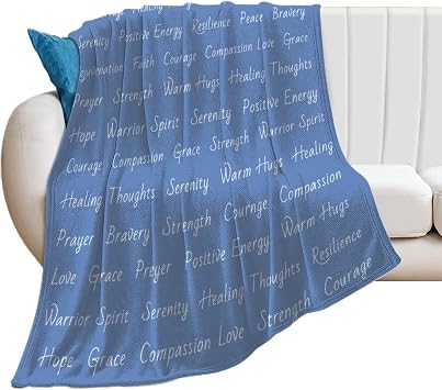 Healing Blanket,Gift Blanket for Birthday,Christmas,Strength Courage Super Soft Warm Hugs,Flannel Throw with Positive Words,Energy,Comfort,Love for Recovery 60"X50" Carolina Blue
