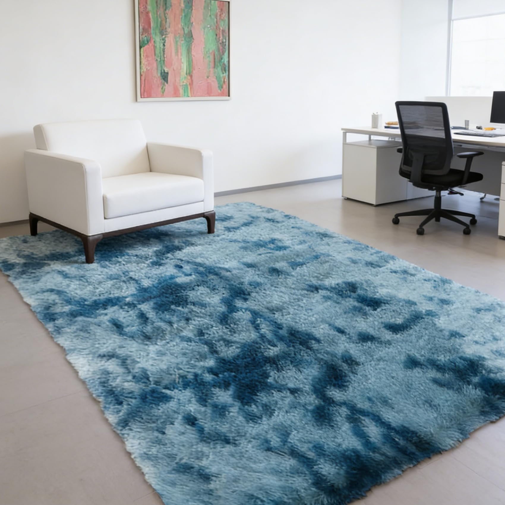 Tapis lavable en machine pour grand salon bleu foncé 215 x 355 cm antidérapant doux