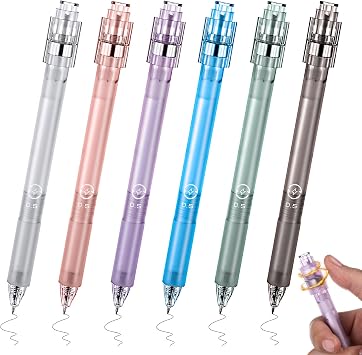 Crtiin 6 Pcs Fidget Spinner Pens for Adults Black Ink Gel Pens with Fidget Ball Stress Relief Pen Spinning Pen for Office Supplies Journaling Hexagon