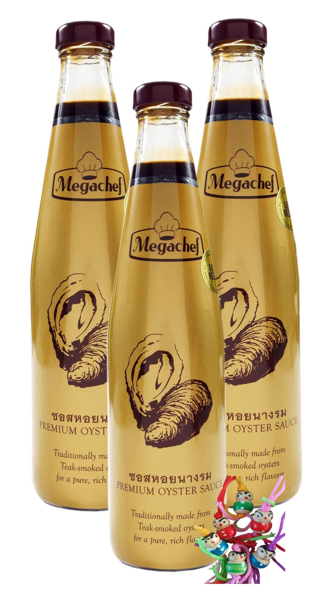 3er Pack - [ 3x 600g ] Megachef PREMIUM OYSTER SAUCE [ glutenfrei ] - Austernsauce - 45% Auster + ein kleiner Glücksanhänger gratis