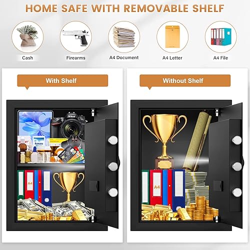 Miniatura 6 de 16.5 pulgadas de alto Caja fuerte grande para el hogar, caja de seguridad antirrobo con teclado programable, llaves de repuesto y estante extraíble,