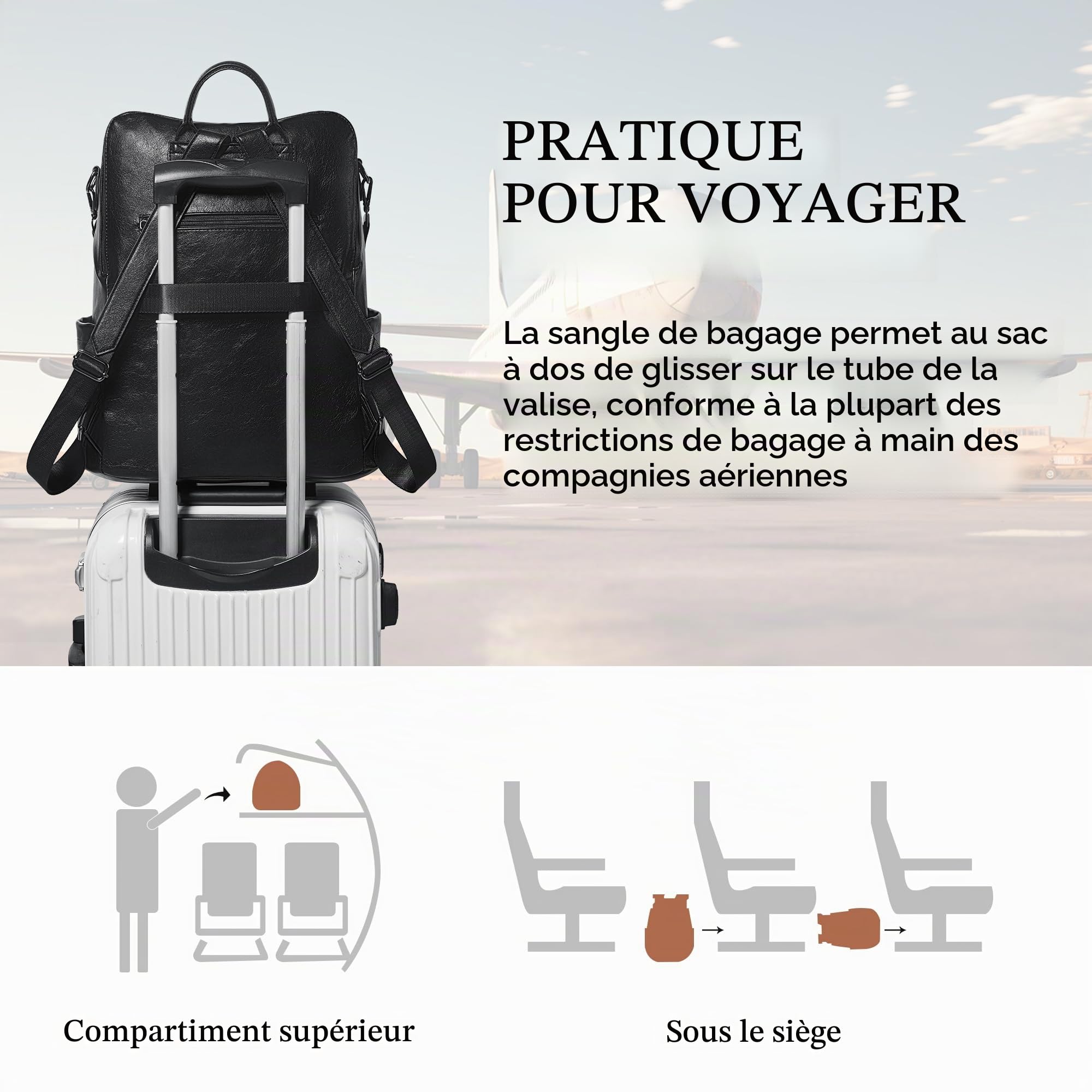 Shrrie Sac à dos ordinateur portable femme 15,6 pouces en cuir vegan | Sac tendance imperméable antivol à multiples poches,compartiment ordinateur,pour travail,voyage,affaires,université