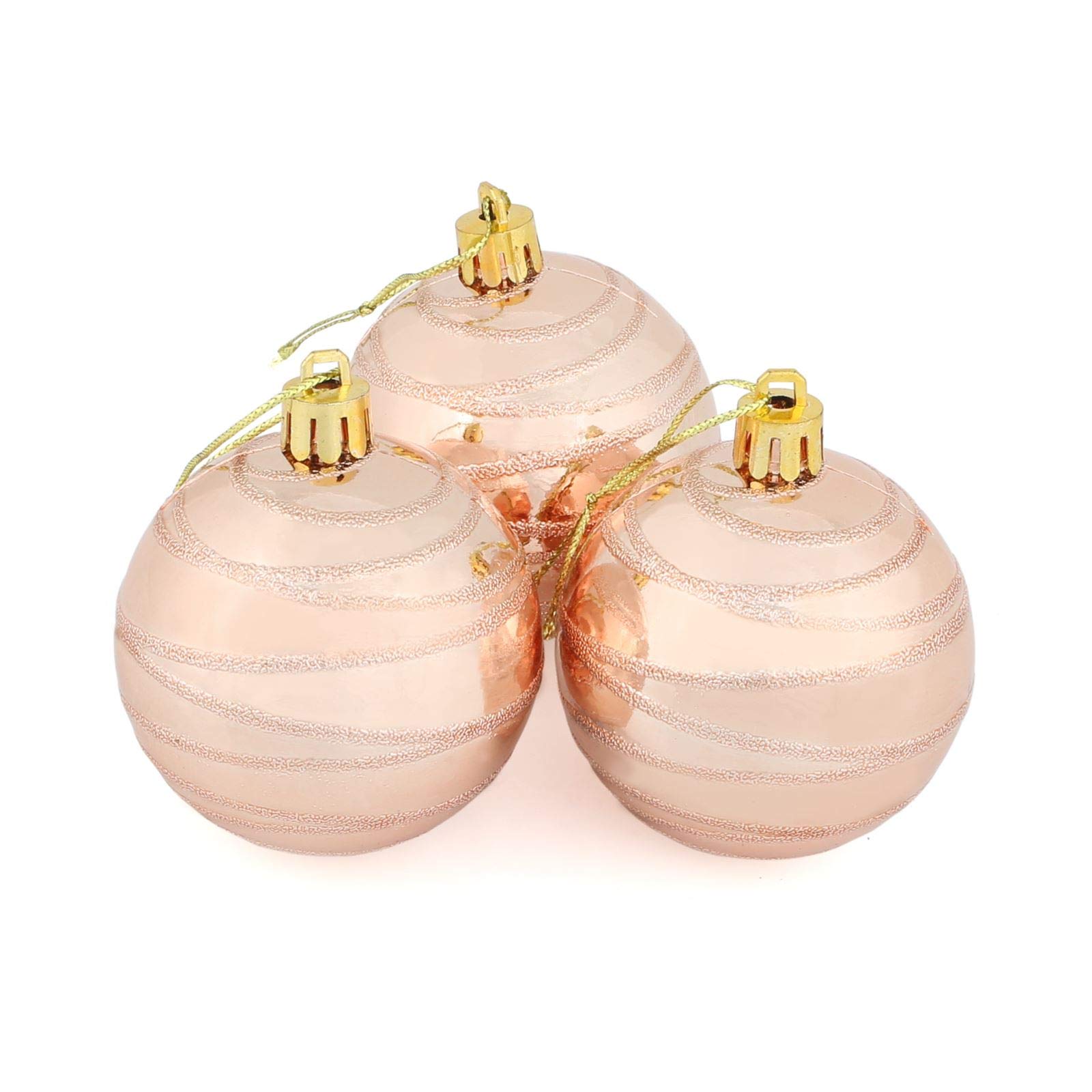 Mr Crimbo Set Of 10 Small Round Christmas Tree Baubles Shiny Mirror Finish With Swirl Design, Champagne 6cm