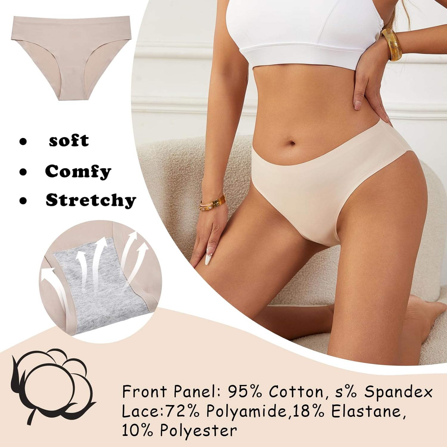 YSMCOZY 6 Pack Women’s Seamless Hipster Underwear No Show Panties Invisibles Briefs Soft Stretch Bikini Underwears (S-XL) - Image 4