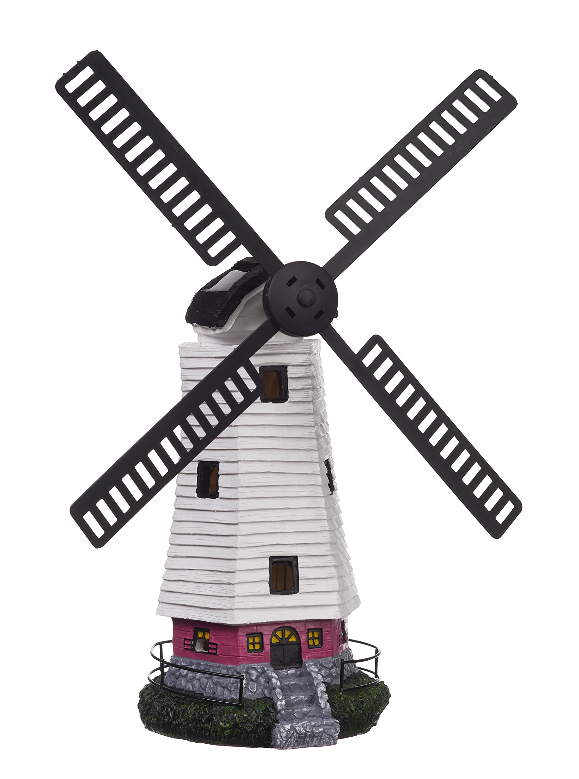 Bonetti Moulin à vent solaire avec lumière LED pour l'extérieur - Lampe solaire spéciale pour le jardin - Allumage et arrêt automatiques - Environ 53 cm de haut, ailes mobiles