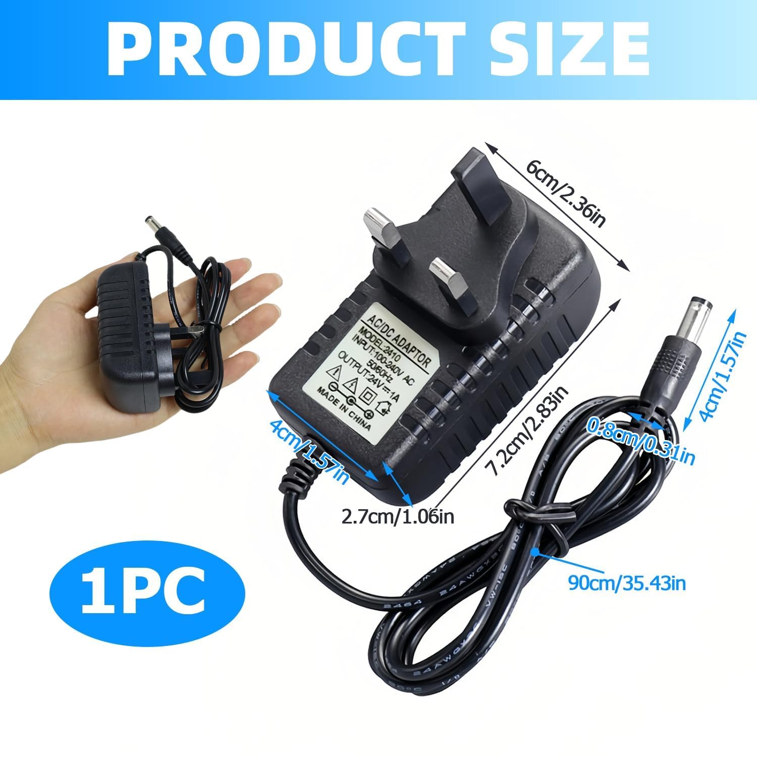 JRing Voeding 24 V DC 1 A, EU-stekker 5,5/2,1 mm, 24 W stekkervoeding voor wekkerradio, ledstrip, speedport, lichtstrips, USB-hub, switch, router/ingang 110-240 V AC