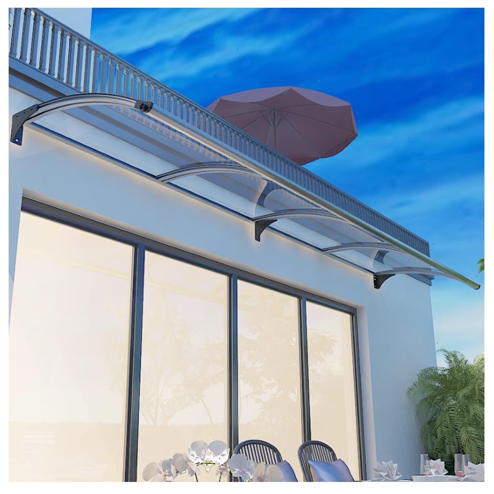 Auvent de fenêtre extérieur polycarbonate creux pour porte et patio 65x200