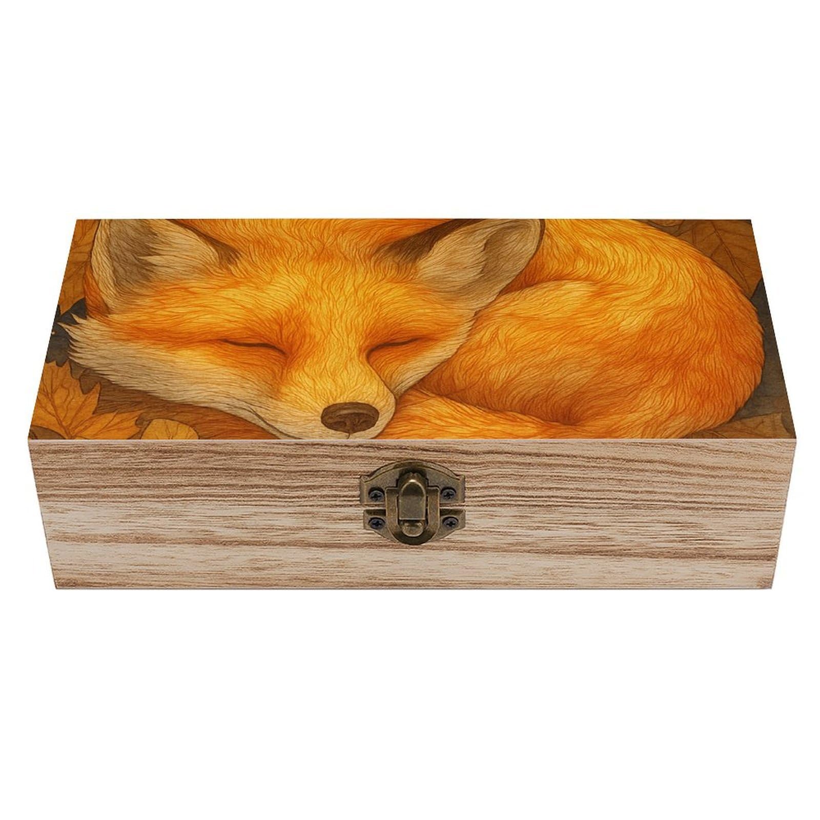 SMAZDFXX Golden Sleeping Fox And Autumn Leaves Wooden Storage Box Multipurpose Decorative Box for Jewelry Photo Home Decor