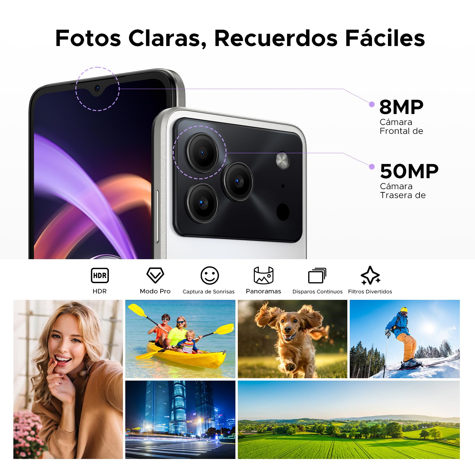 Note56Plus Andriod 16 Telefono Movil, 48GB+256GB/2TB Smartphone Octa Core 6.56" HD+ 90Hz Móvil, Batería 6150mAh, 50MP+8MP, Teléfono Móvil 8.5mm, Dual SIM 4G/ GPS/NFC/Huella/Face ID