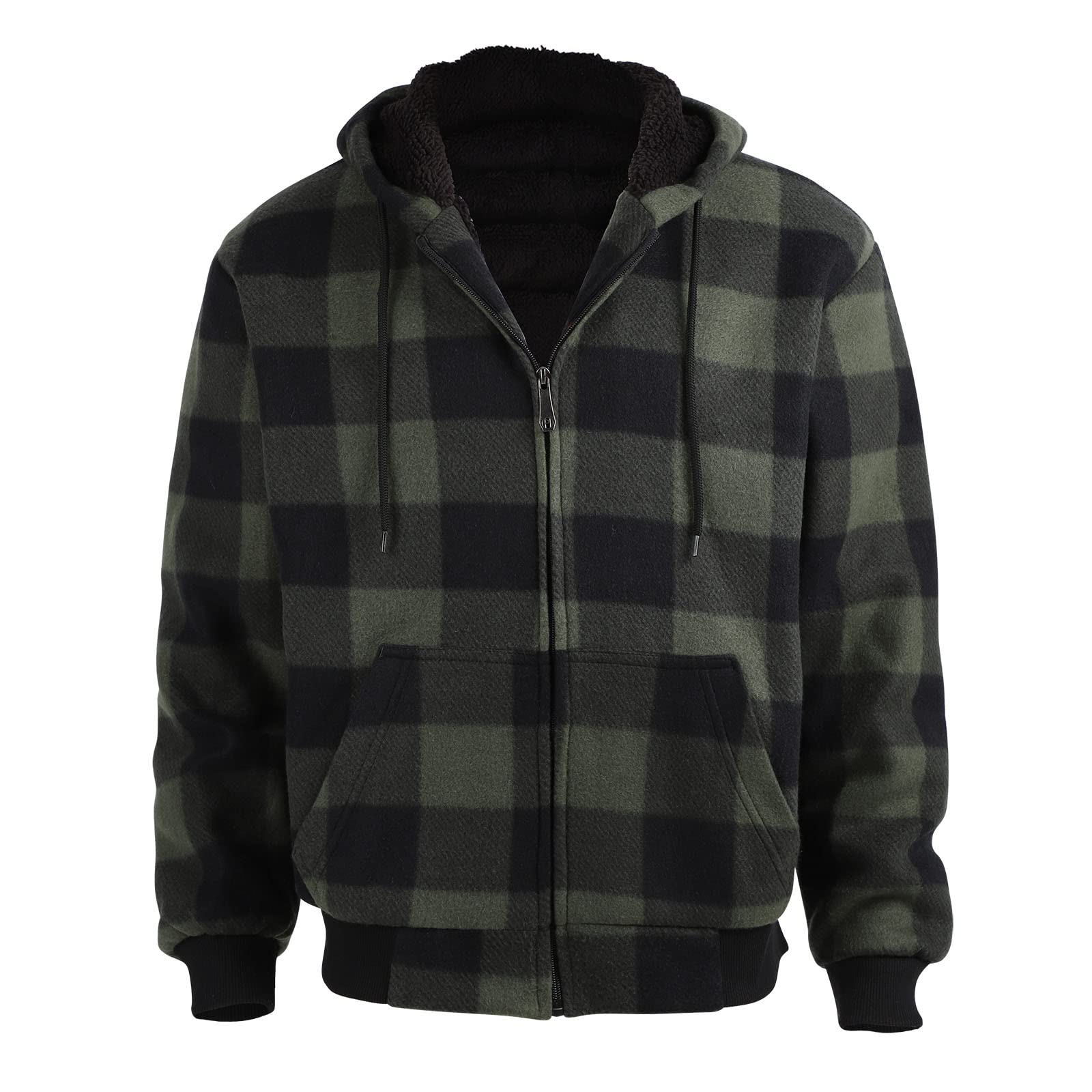 TanBridge Sherpa Fleece Lined Hoodie Big and Tall Plaid Flannel Jacket Winter Coats for Men Zip Up Winter Warm Sweatshirts