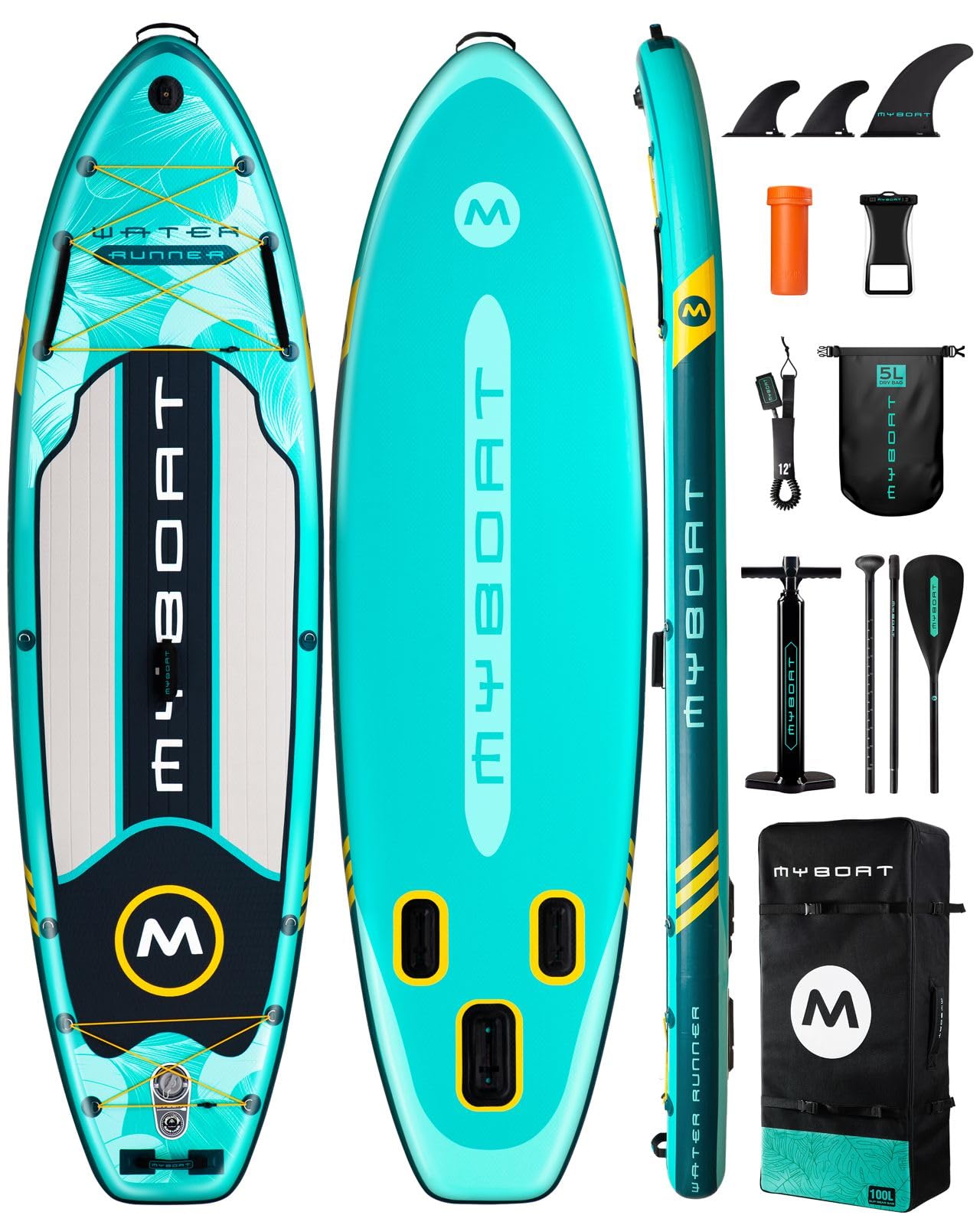 MYBOAT Tabla de Paddle Surf Hinchable 320cm - 10,6" con Accesorios Incluidos de Primera Calidad, Remo Ajustable, Bomba de Mano, Mochila de Transporte. 320 x 89 x 15 cm, Soporta hasta 168Kg