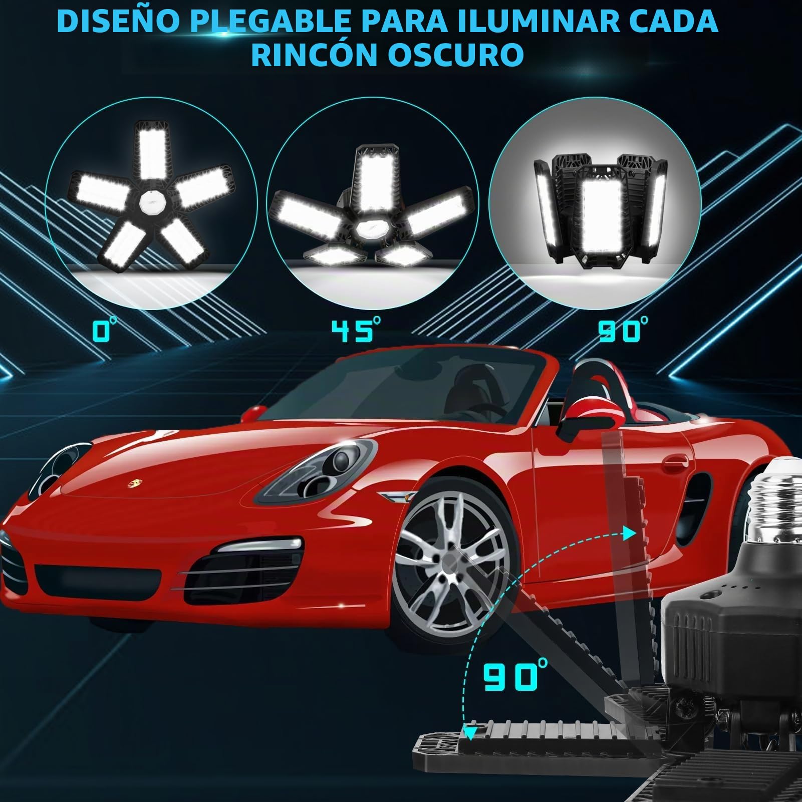 Focos LED Interior Techo 160W 16000LM Luz de Garaje LED 6 Piezas | Lampara Garaje 6500K Luz LED Techo con 5+1 Ajustable Panel, Lampara Industrial para Garaje Almacén Taller Sótano Gimnasio