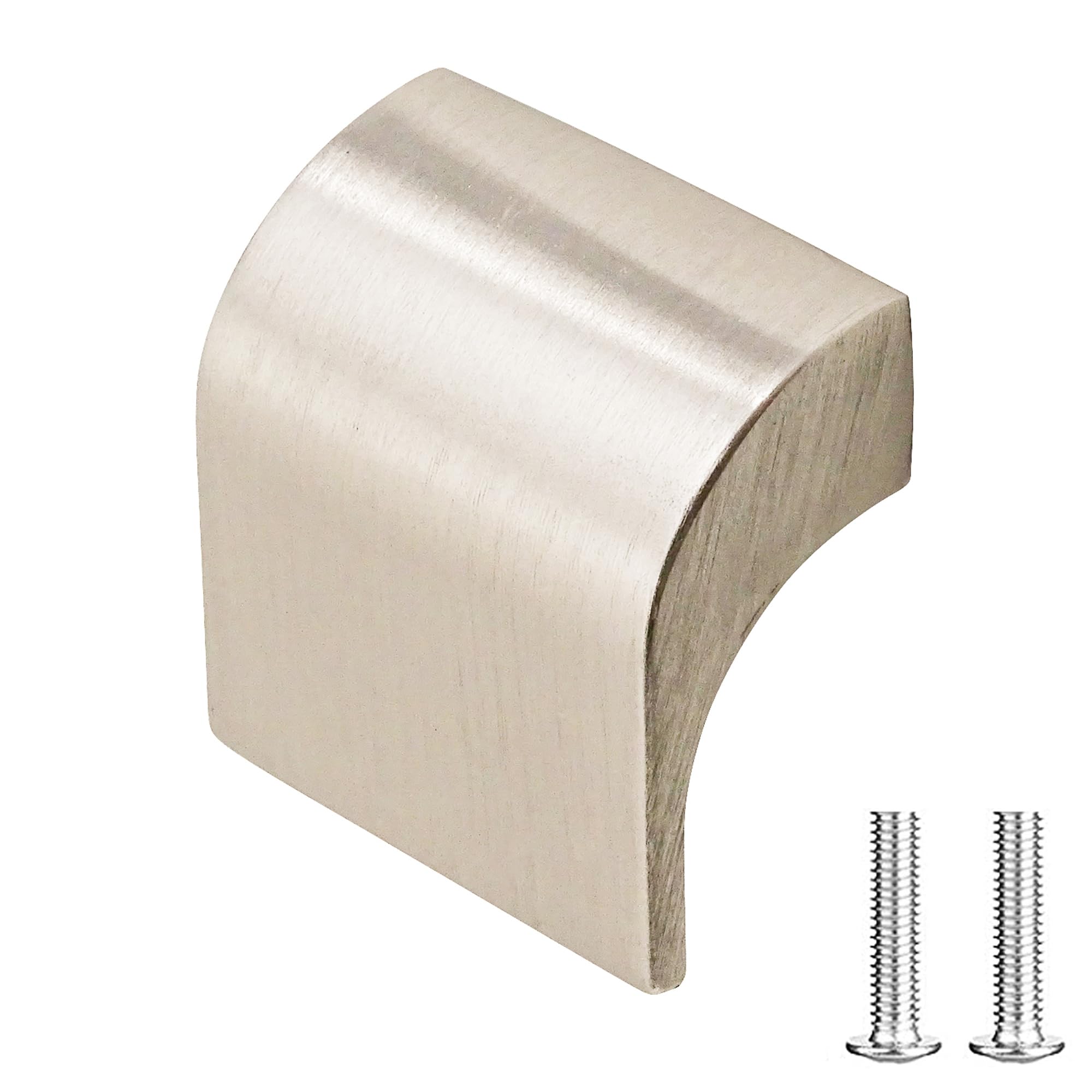 Decoranddecor Brushed Chrome Amory Curved Square Knob Pull Handle For Cupboard Cabinet - Zinc 32Mm Hole Centre (Satin Nickel, 1 Pack)