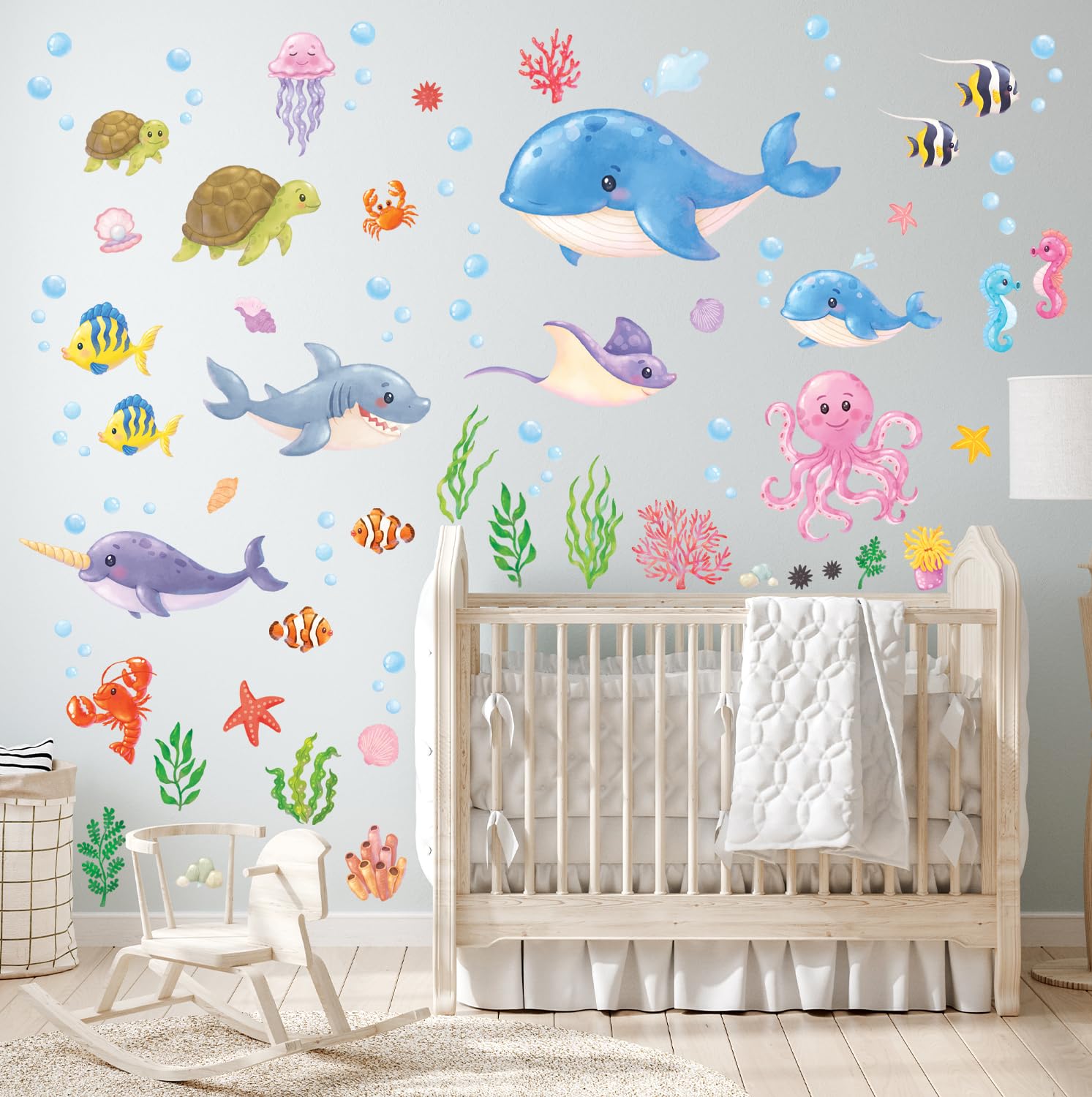 Purekay Alghe Oceaniche Adesivi da Parete Adesivi Murali Sotto il Mare Pesci Marina Baseboard Decorazione Murale Bagno Camerette Bambini Camera da Letto