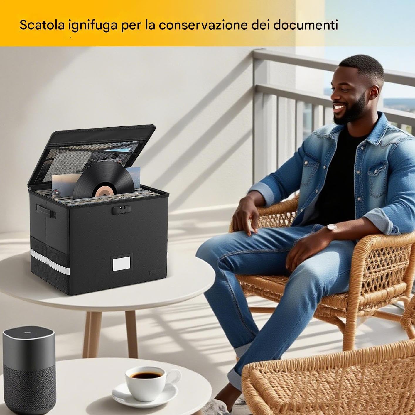 Scatole Di Archiviazione Per Dischi - Cassetta di Conservazione con Coperchio e Maniglie per Collezione di Album di Valore - Porta Documenti Organizzatore Impermeabile e Resistente al Fuoco per