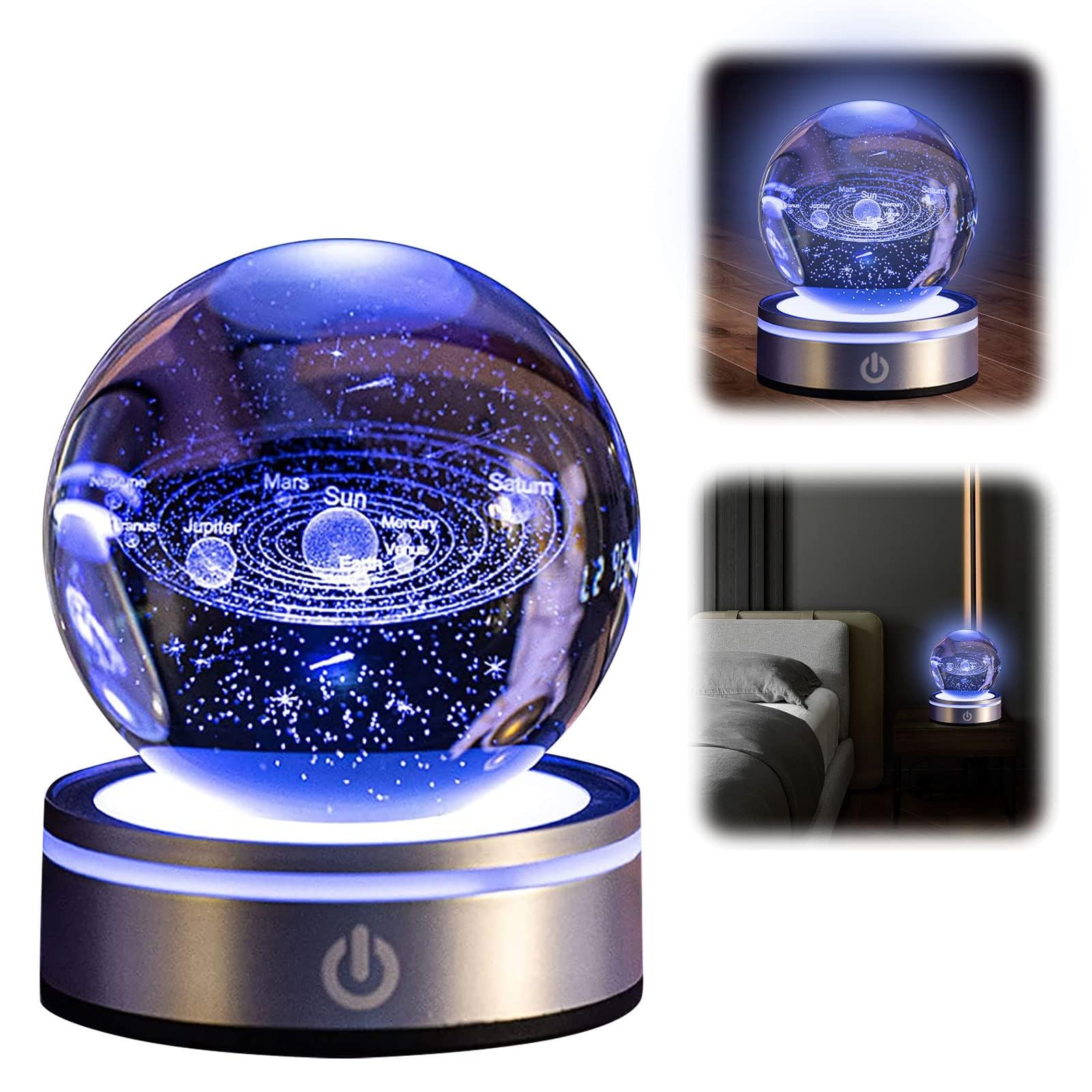 Pretocter 3D Solar System Crystal Ball Night Light with 6 Color Changing LED Lamp Planets Model Bedside Lamp with Touch Base Room Decor USB Rechargeable Glow Ball Lamp Birthday Gift for Adults Kids