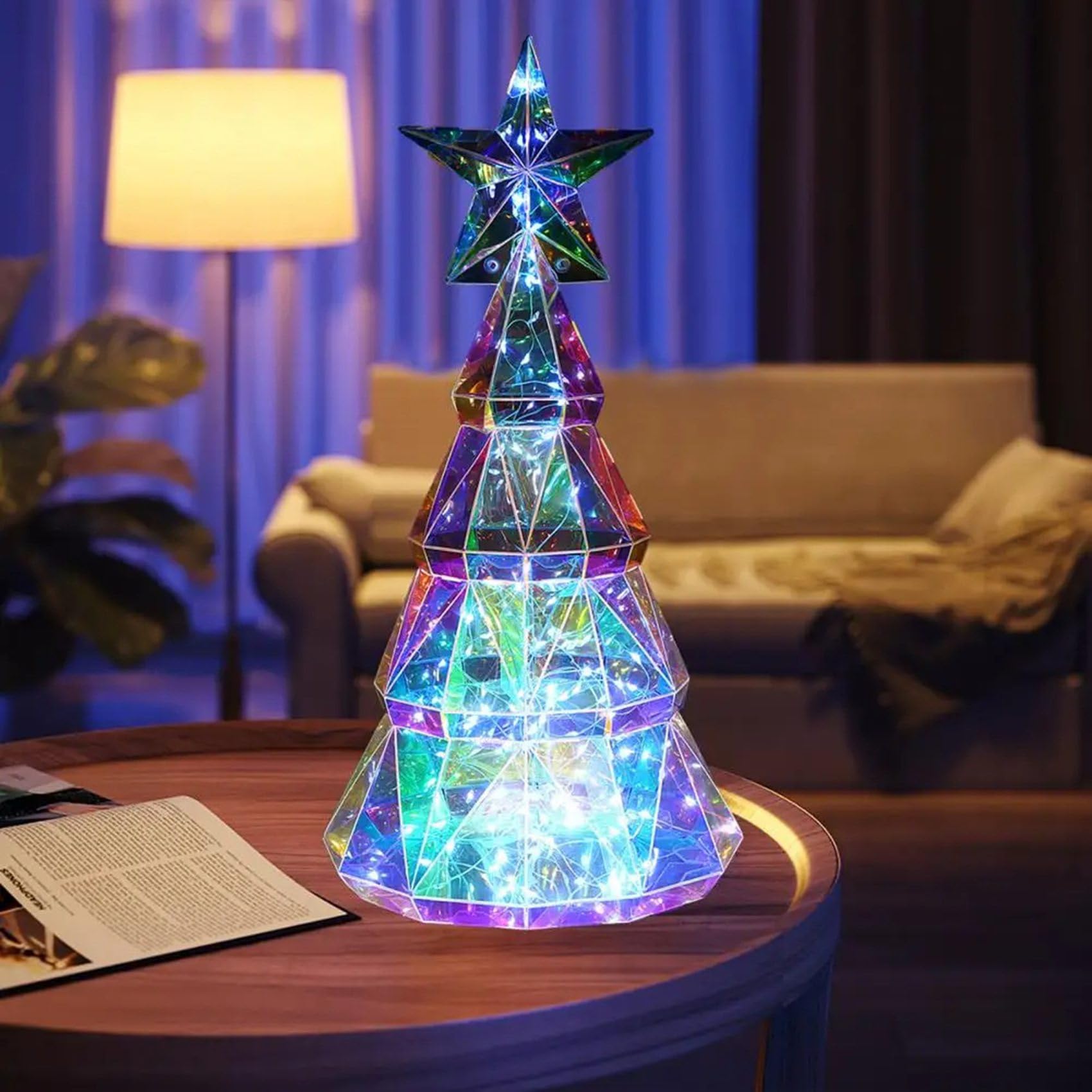 2X Adorno de Luz Navideña, Figura de Árbol de Navidad Colorida Alimentada por USB con Estrella, Centro de Mesa Hecho A Mano para Navidad