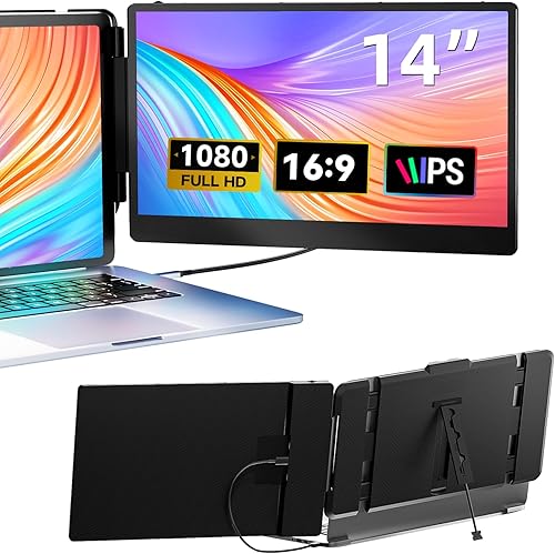 Extensor de pantalla para laptop, 14 pulgadas, FHD 1080P IPS, extensor de monitor dual para laptop, monitor de viaje portátil Plug n Play para