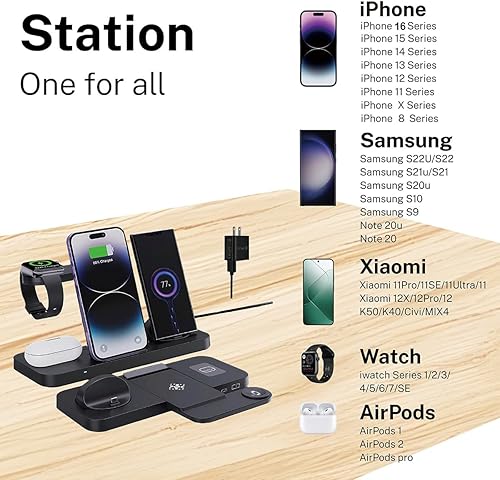 Miniatura 7 de Estación de carga inalámbrica rápida 6 en 1 para iPhone 16151413, Apple Watch Ultra98, AirPods Pro, certificado Qi de 18 W (con adaptador QC3.0)