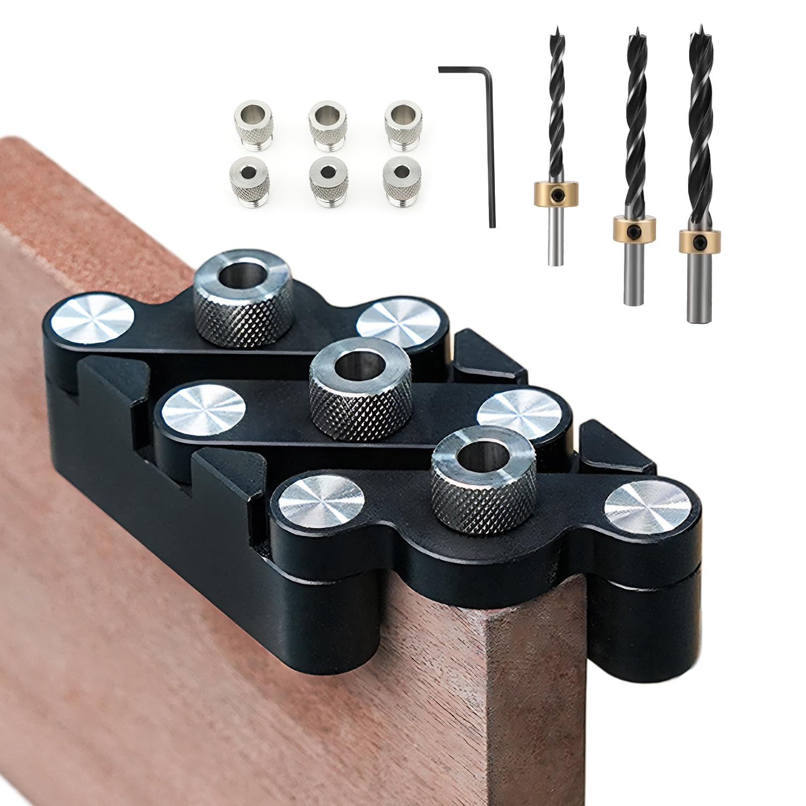 Plantilla de taladrado de 6/8/10 mm Kit de plantillas de taladrado autocentrantes 3 en 1 para trabajar la madera, guía de taladrado Punzón para tacos de madera Herramientas de carpintería para trabaja