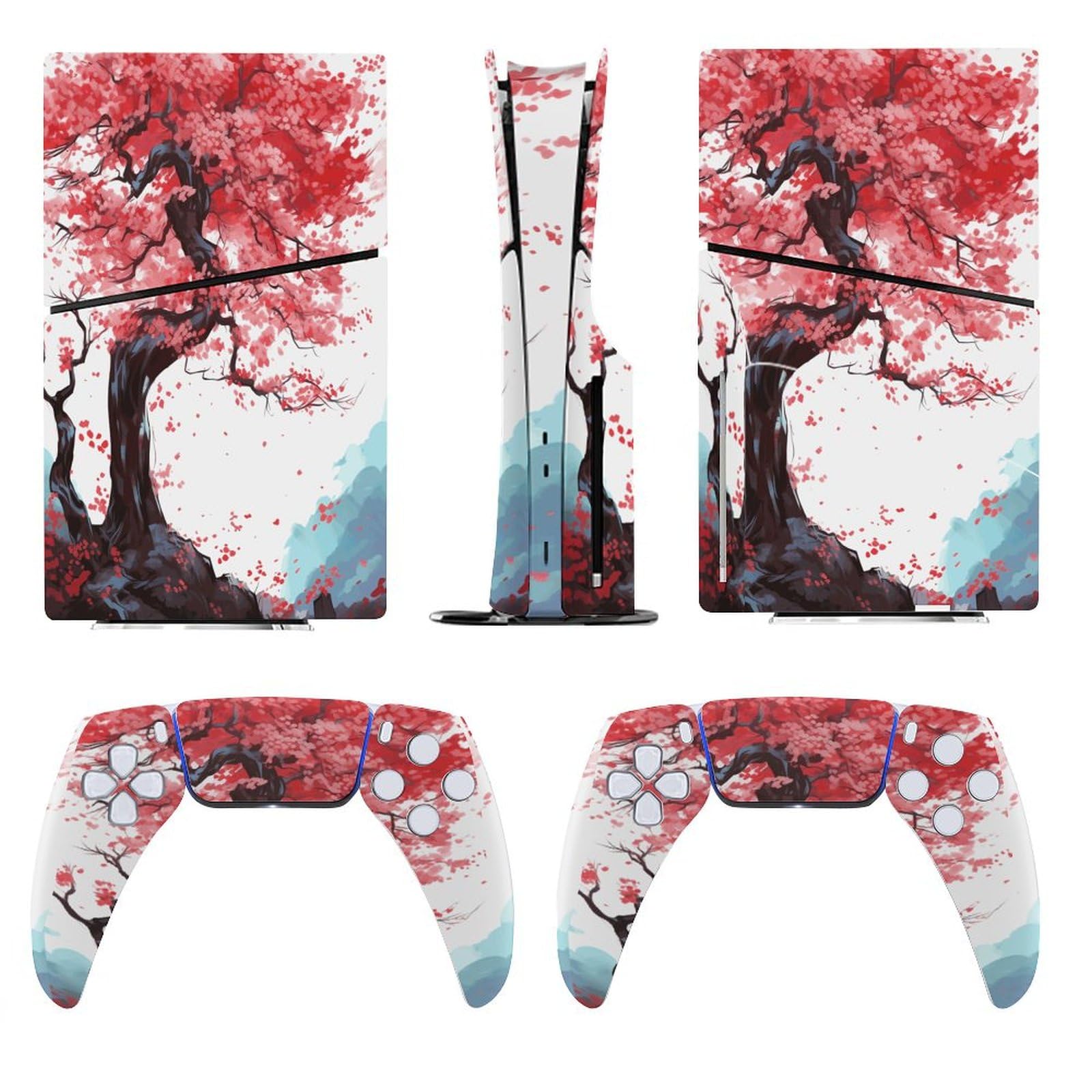 Skin adesiva per PS5 Slim Disc Cherry Tree Blossom Skin Console Controller Accessori Cover Skin Anime Vinyl Cover Sticker Set completo per Playstation5 Slim Disk Edition