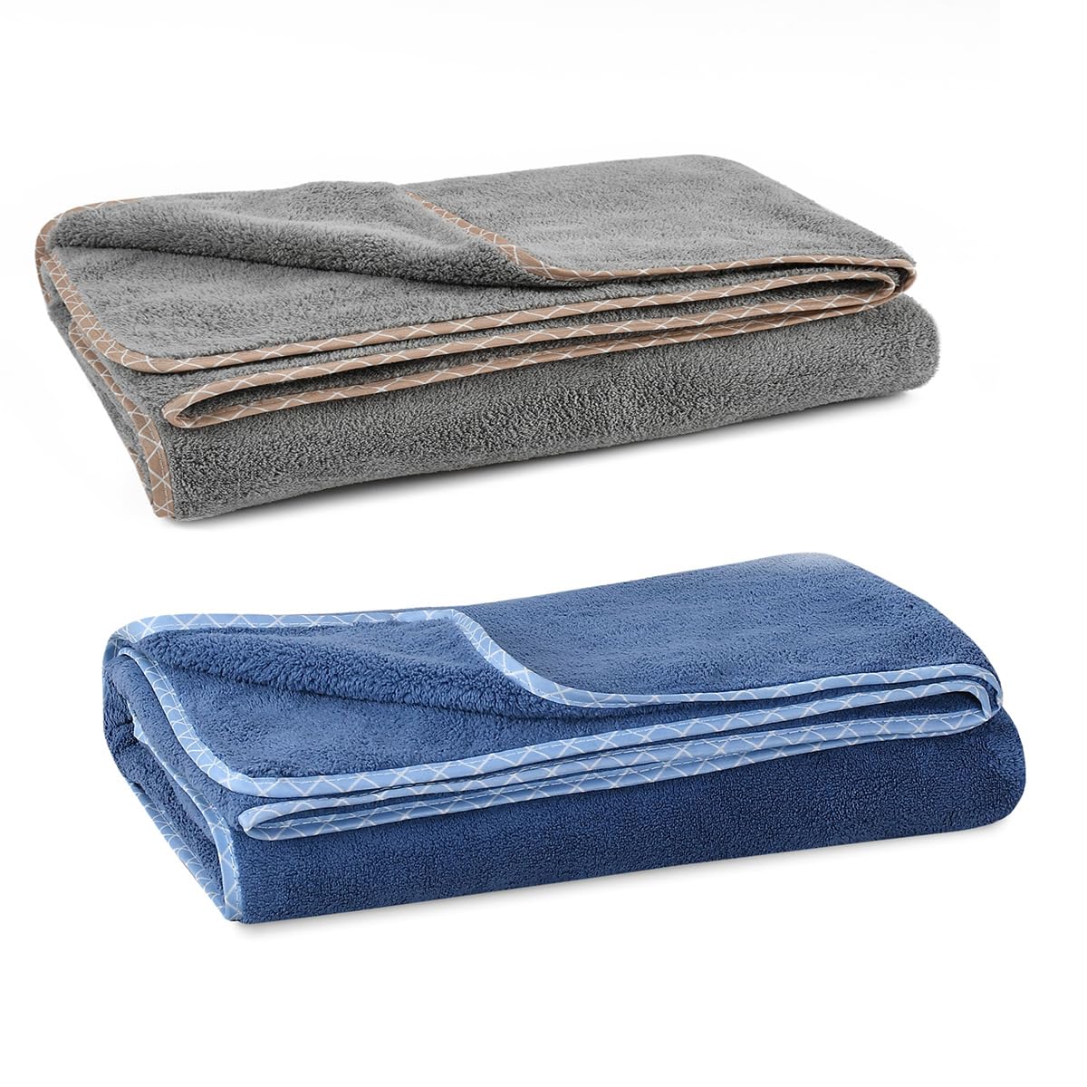 UrbanLeaf Microfiber Large Bath Towel | Quick Dry Super Absorbent - Bath Towel for Men and Women | Grey & Navy Blue | Towel for Bath, Travel, Gym, Beach, Pool, and Yoga (70 X 140 CMs)