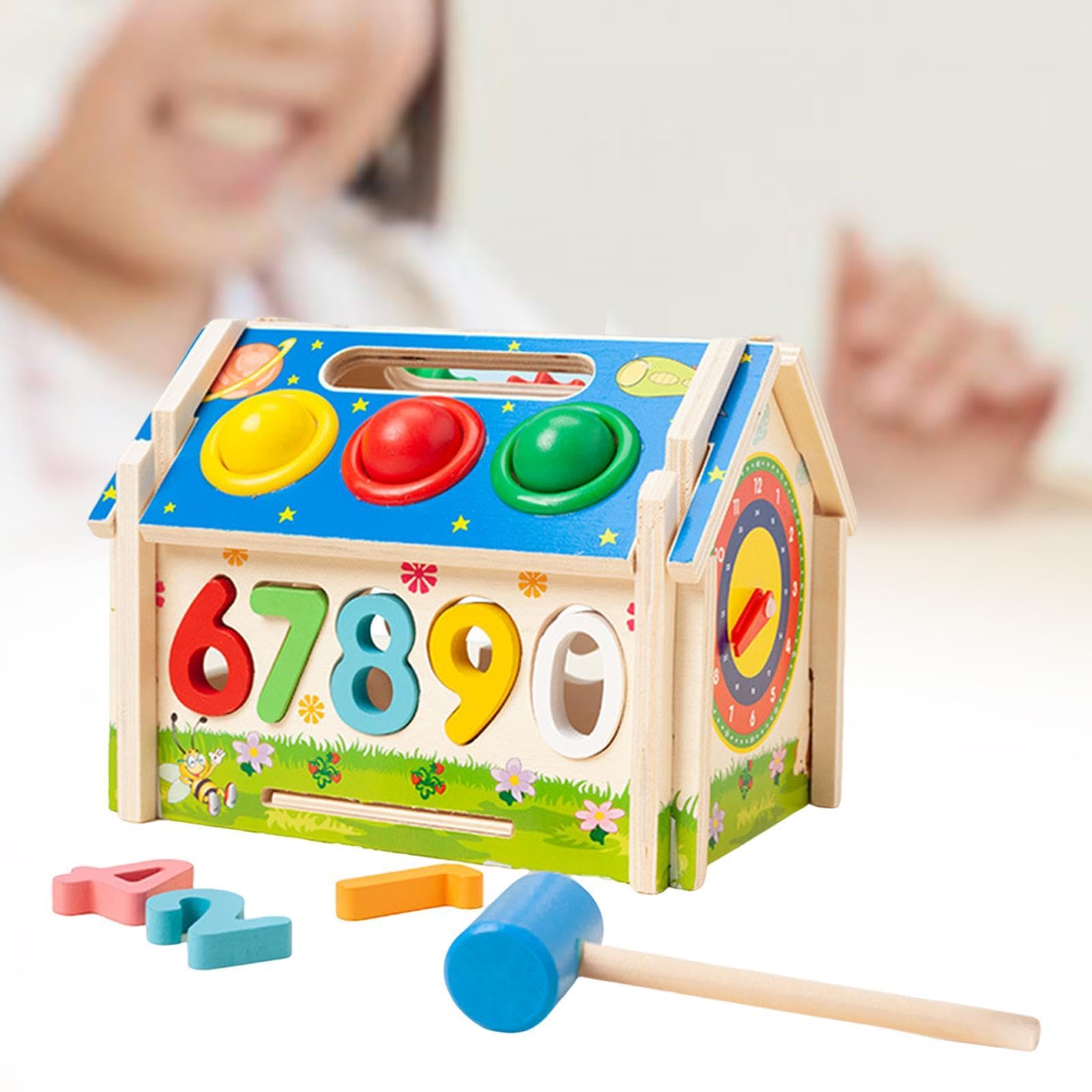 Cubo di Legno per L'ordinamento delle Forme, per Bambini dai 3 Ai 5 Anni, Centro attività, con maglio