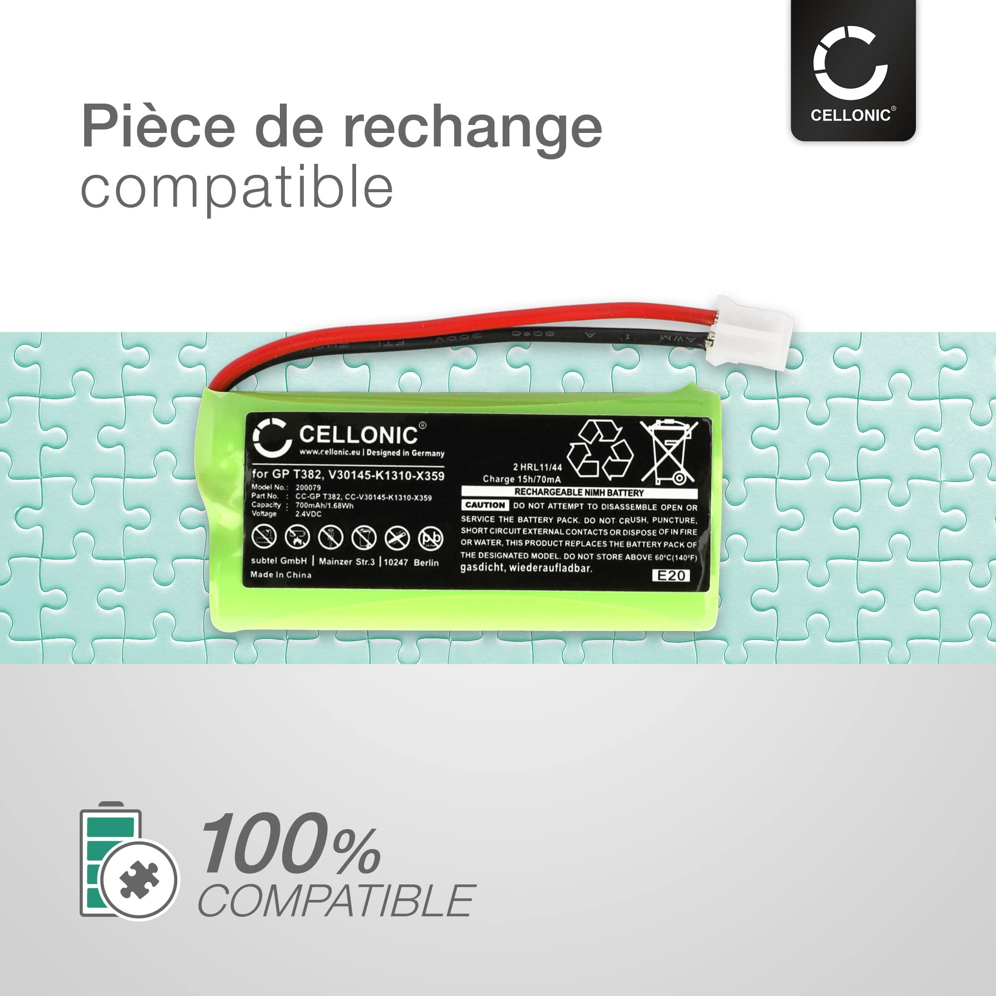 Vhbw Batteries Tél. Fixes (700mAh, 2.4V, Ni-MH) Compatible