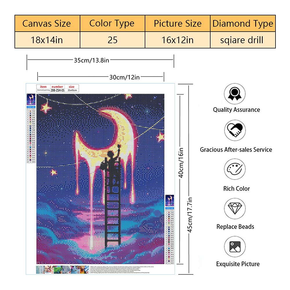 ZephyrHome Kit per Pittura Diamante 5D Luna, Pittura Diamante Fai da Te per Adulti e Bambini, Decorazione da Parete per Soggiorno e Camera da Letto (30x40 cm