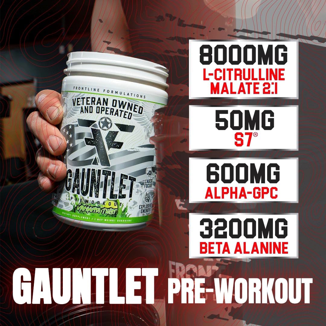 Gauntlet Pre-Workout Powder, Explosive Workouts, Laser Focus, Mid Stim, Amazing Flavor, Veteran Owned and Operated (25 Servings, Margarita Twist)