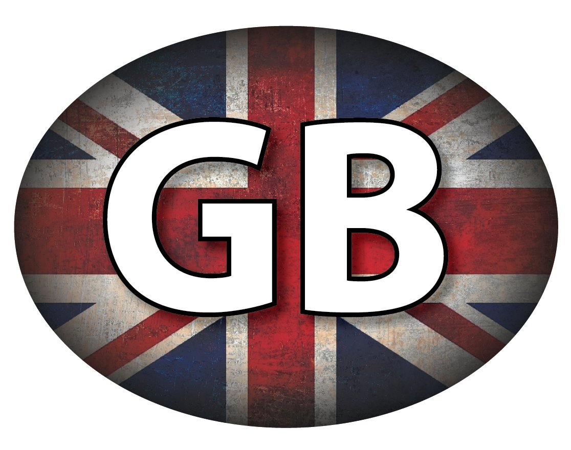 Landing Designs Gb Car Stickers - Union Jack Grunge Oval Self-Adhesive Vinyl Car, Van, Lorry 180Mm X 130Mm