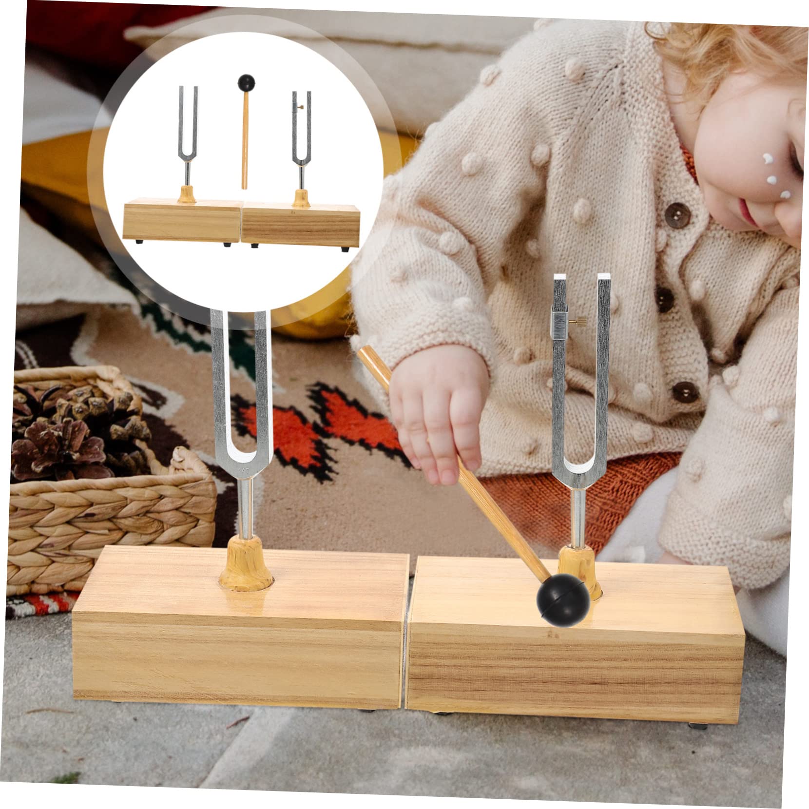 BESTonZON Stimmgabel Stabile Platzierung mit Hammer und Holzsockel 440hz Satz und Klarer Klang und Akustische Resonanz für Physikalische Experimente für Unterricht
