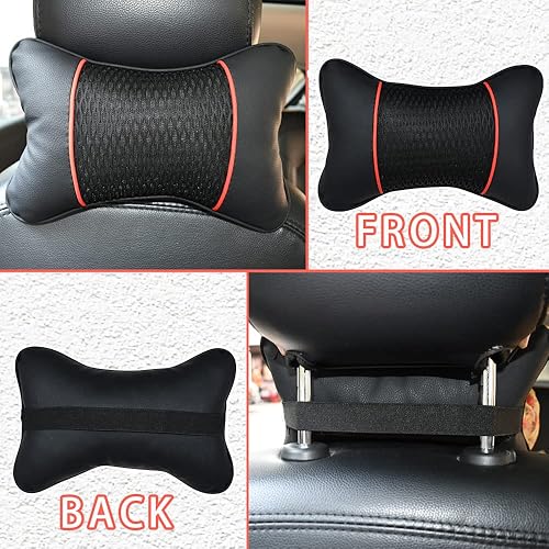 Miniatura 3 de VVHOOY Almohada cervical de automóvil, 2 piezas, universal, de piel suave, transpirable, cómoda almohada cervical para viajes, asiento de automóvil,