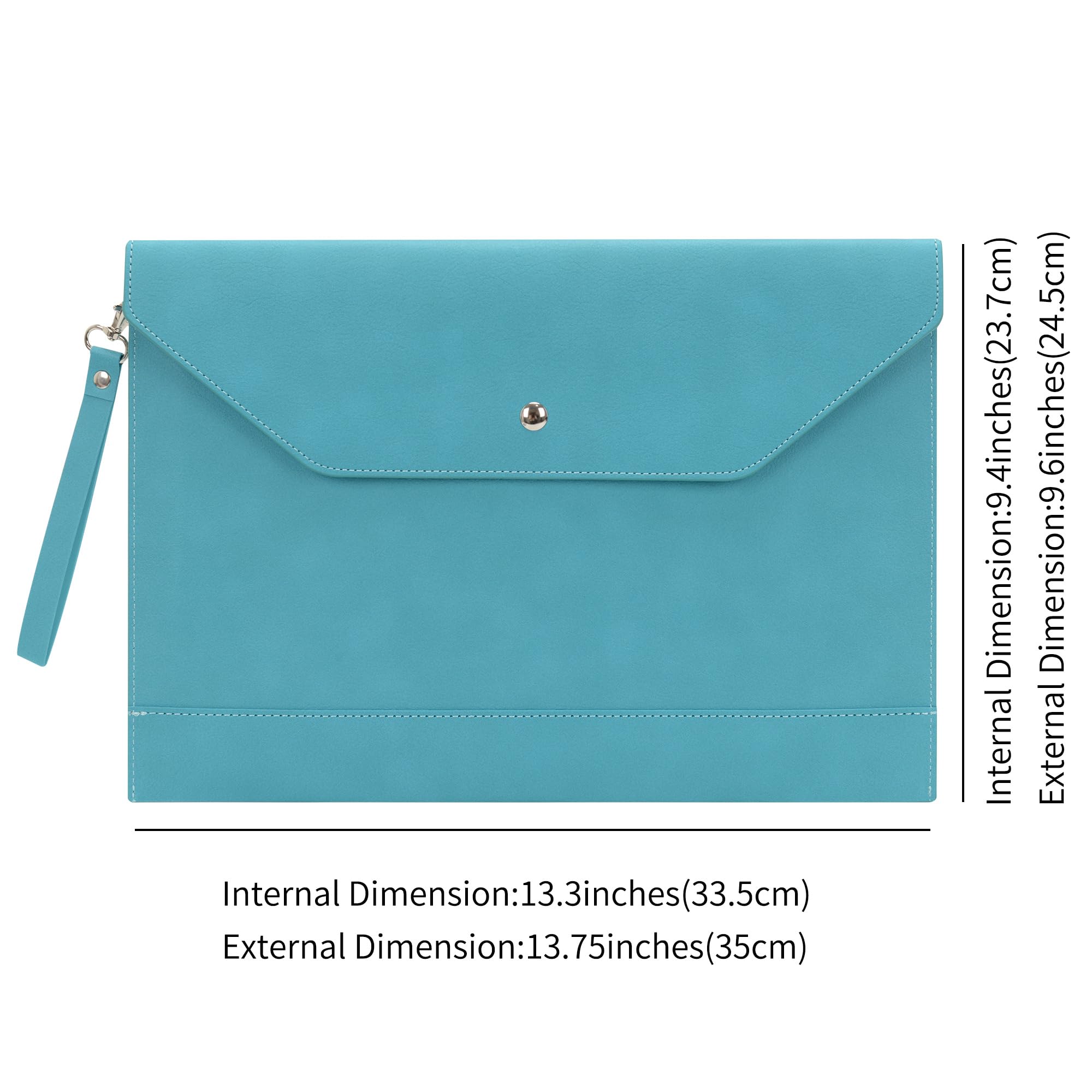 Wonderpool A4 Envelope Case Folder File Sleeve Thickened PU Leather with Removable Hand Strap and Inner Pockets Pouch for Document Stationery Tablet PC Holder Organizer Portfolio Bag (Cyan) - Image 3