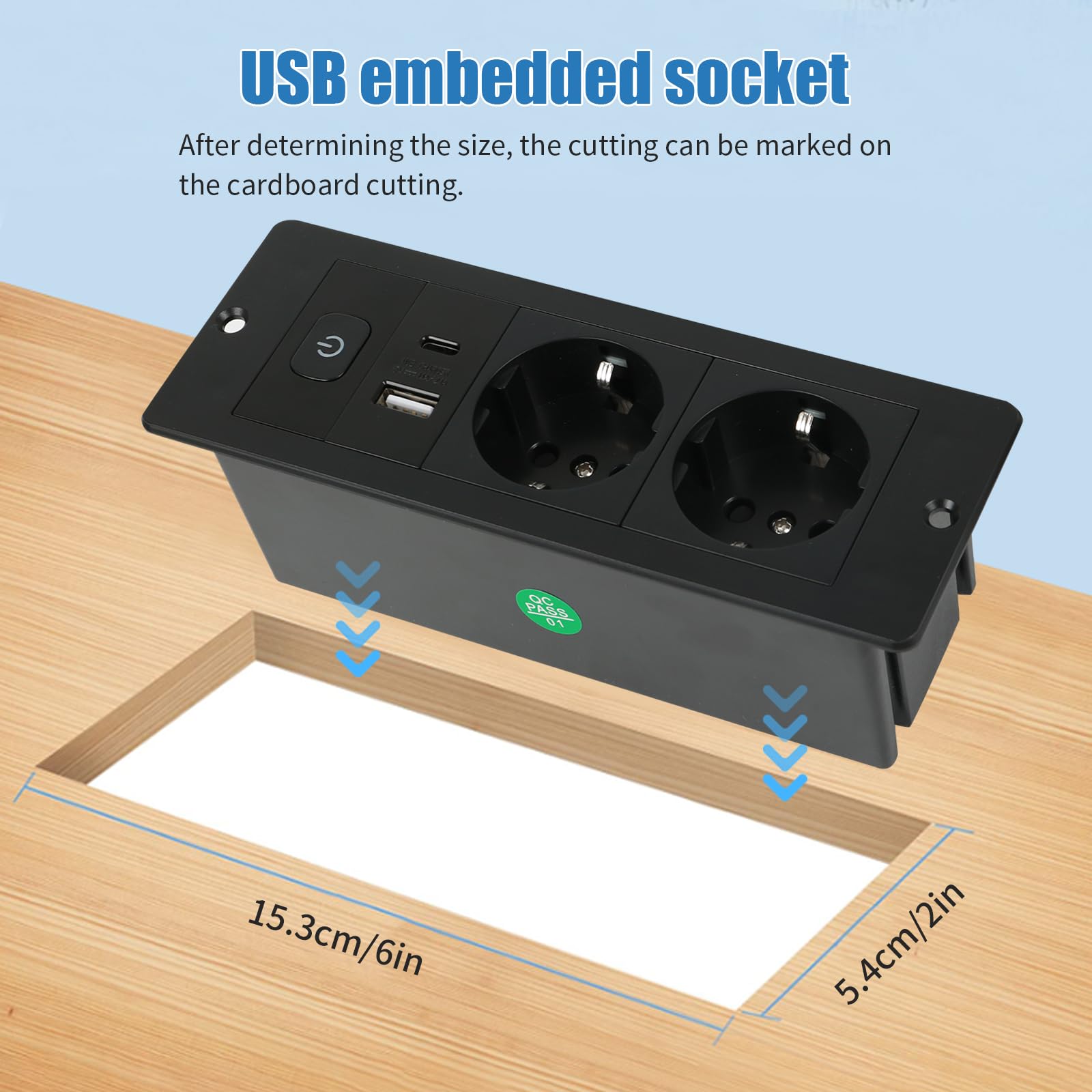 Presa da tavolo a scomparsa con 2 USB e interruttore, a scomparsa, 3 prese, presa da tavolo con cavo da 1,8 m, per uffici, camera da letto, aule (nero, 2AC + USB (A+C)