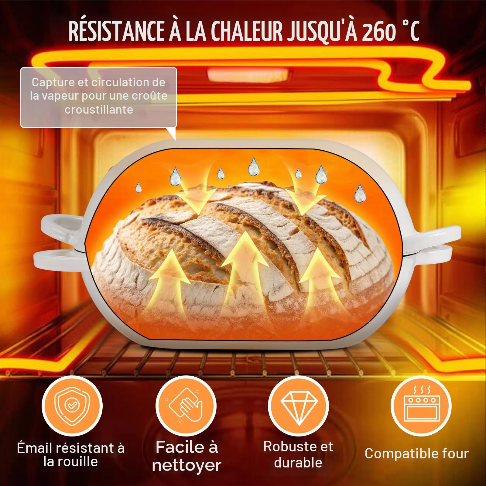 Moule à pain en fonte avec couvercle, 23 cm, en fonte émaillée, cocotte avec couvercle, 2,75 l, idéale pour le pain, le pain, le four, dégradé de couleur blanche
