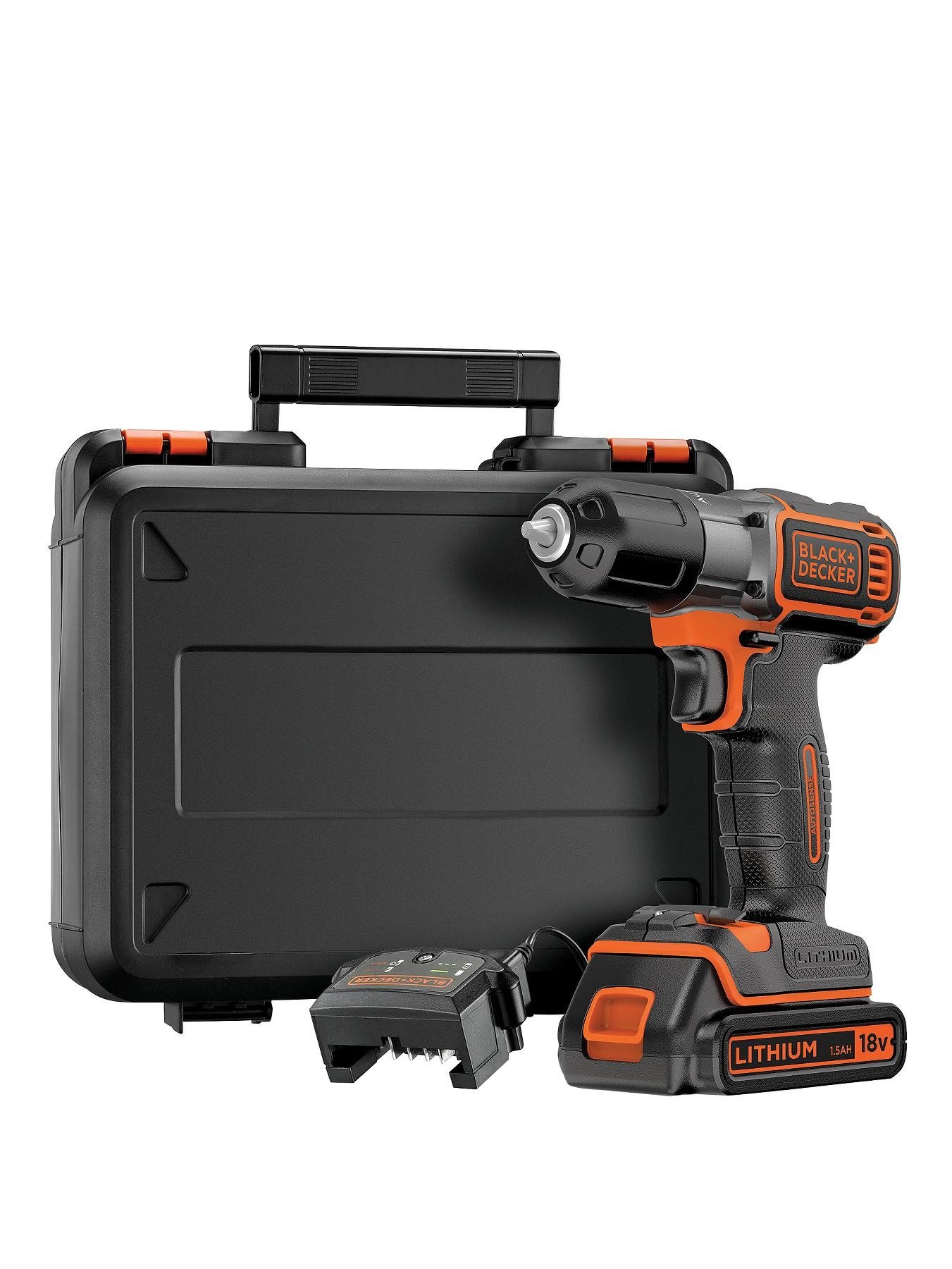 Black + Decker AutoSense ASD18K wiertarko-wkrętarka akumulatorowa (18 V 1,5 Ah, z automatyczną regulacją momentu obrotowego, z akumulatorem i ładowarką do szybkiego ładowania 90 min,