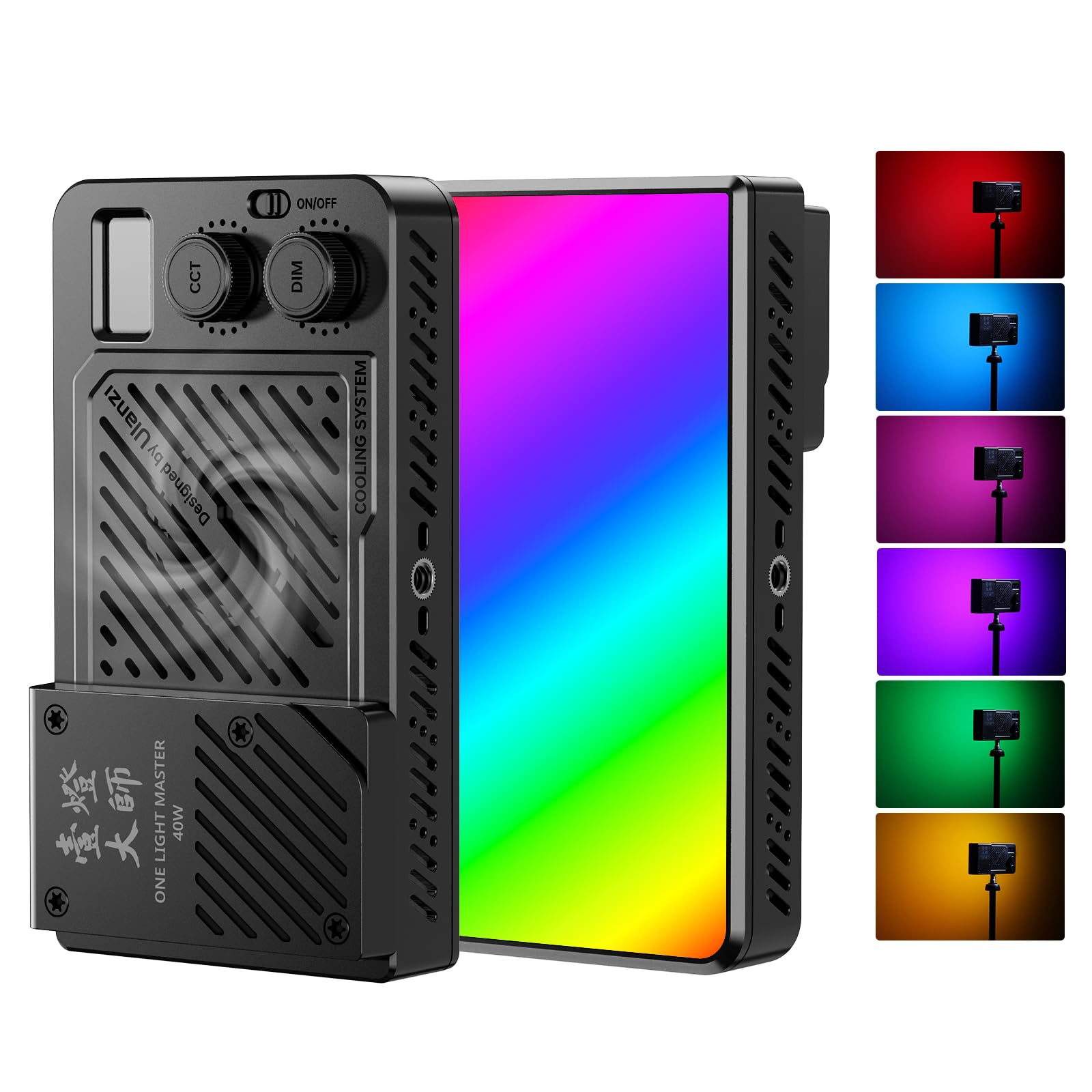 ULANZI P40 Luz LED RGB Vídeo 40W, Luz de Cámara Portátil con Batería de 5000mAh, CRI96+, 2700K-6500K, Carga Rápida PD, Ventilador Integrado, Difusor Magnético y Rosca 1/4"