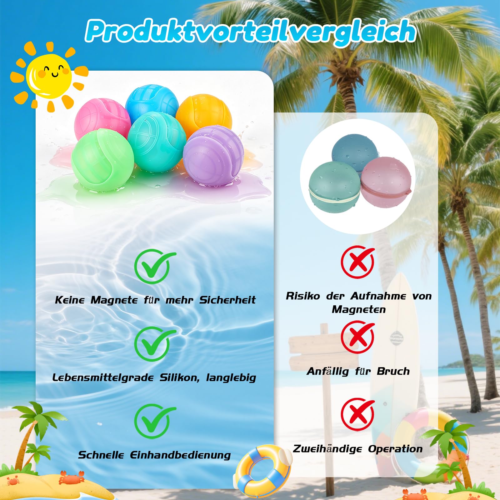 12 Stück Wasserbomben Wiederverwendbar, Wasserbomben Selbstschließend, Sichere Silikon Wasserballons, Einhand-Bedienung, Wasserspielzeug für Kinder und Erwachsene, Garten Pool Strand Outdoor Sommer