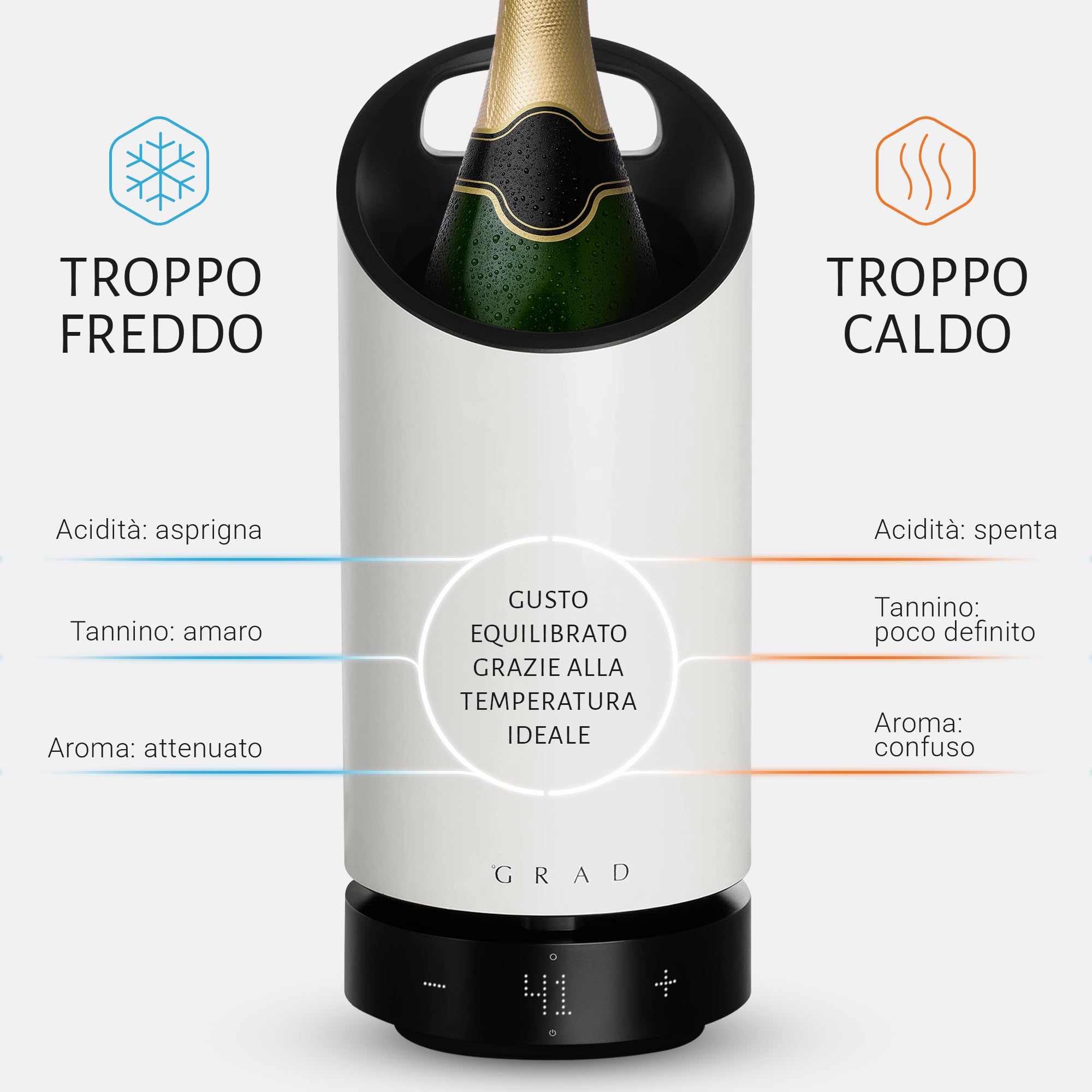 Grad - No.1 Cooler - Bianco sporco - Il design isolato mantiene le bevande fredde per ore - Perfetto come regalo di vino per ogni occasione - Adatto a bottiglie fino a 10 cm di diametro
