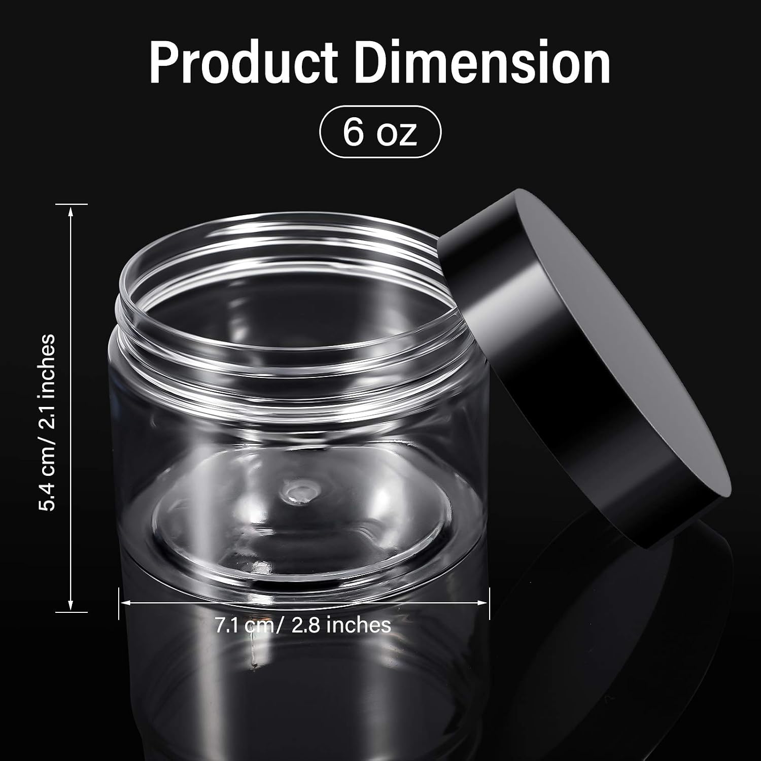 Patelai 4 Pcs Plastic Jars with Lids, Black, 6 oz, Wide Mouth image 2
