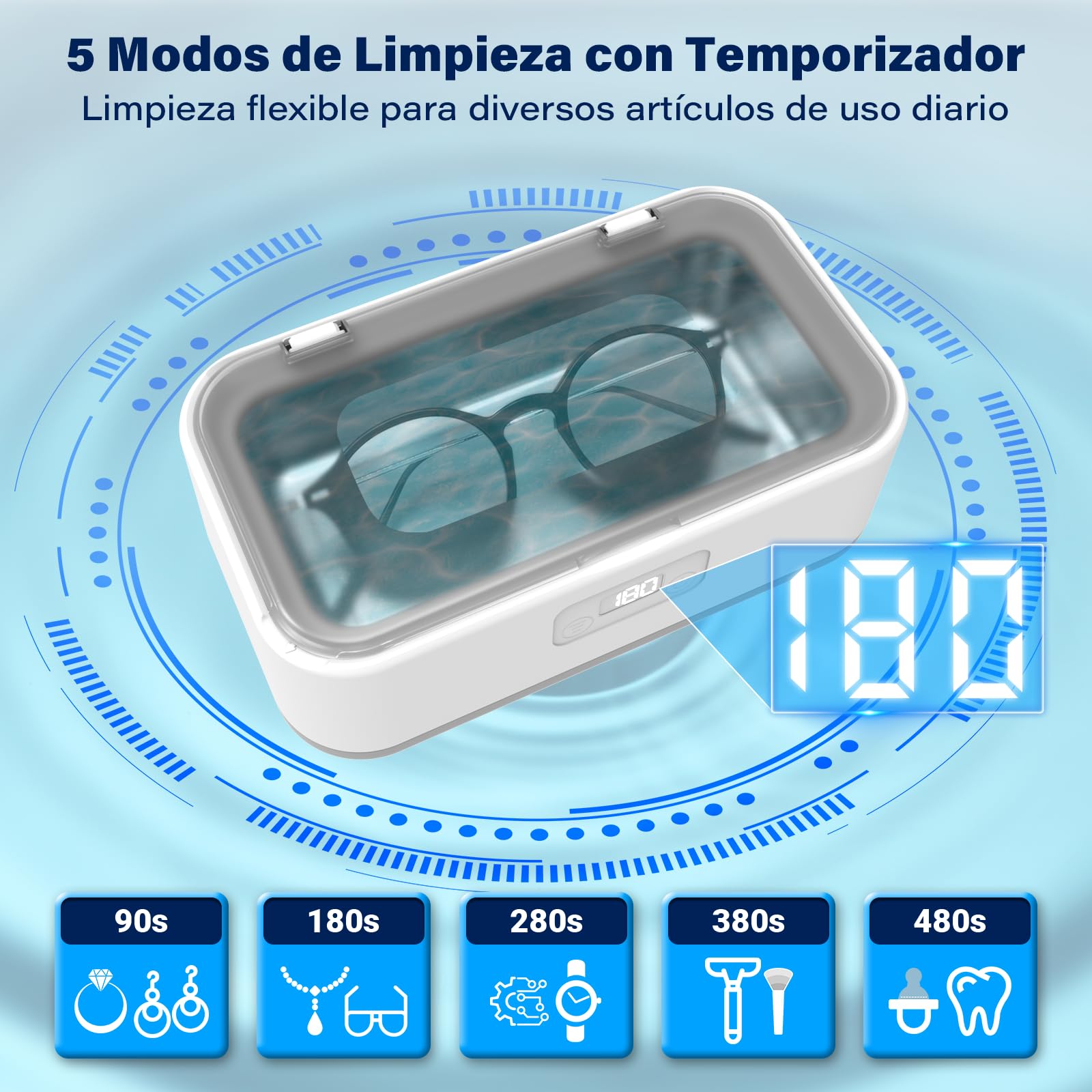 Limpiador Ultrasonidos Olubfdh,800 ml Ultrasonidos Limpieza,49000 HZ Limpiador Ultrasónico Joyas con 5 Modos de Tiempo para Relojes,Joyas,Joyas,Anillos,Relojes,Gafas,Dentaduras Postizas