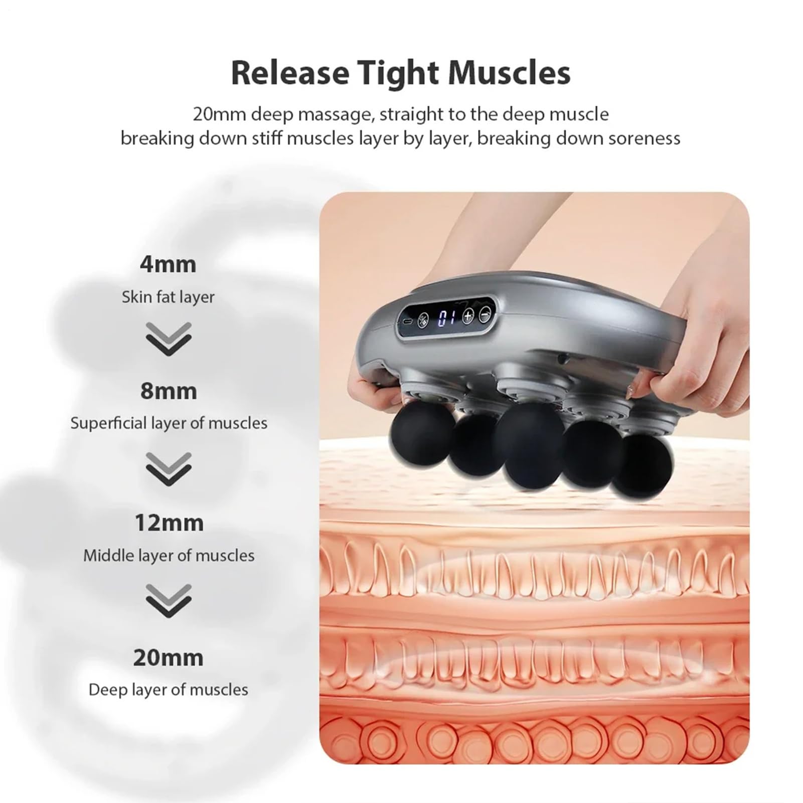 Handmassagegerät, Handmassagegerät Mit Handgriff, Massagegerät Mit 6 | Köpfen | Kompaktes, Sportmassagegerät Für Sportler, LED-Anzeige, Professionelle 9 Knoten