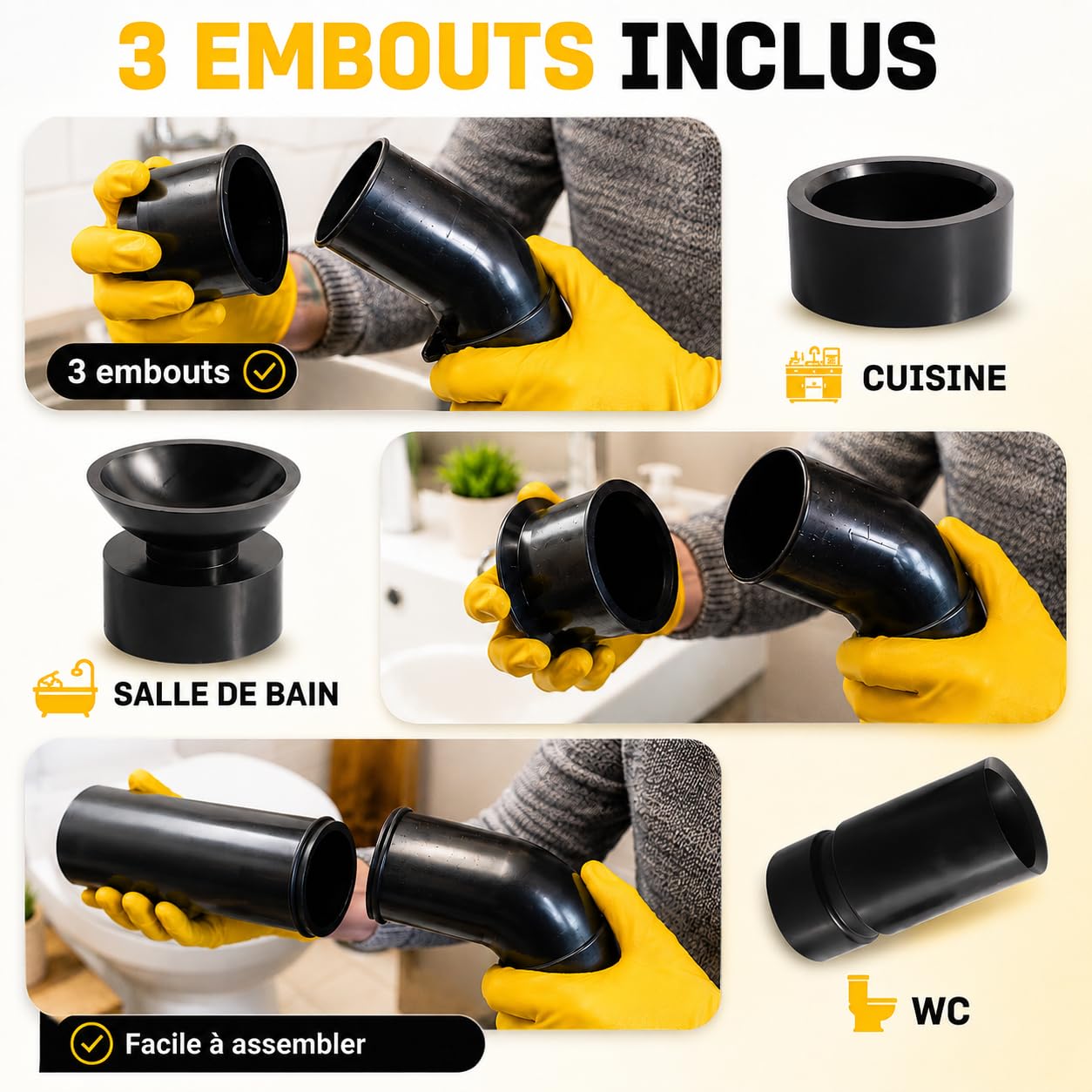Déboucheur à Pompe Haute Pression – Pompe à Déboucher WC, Évier, Douche – Déboucheur Canalisation Puissant Sans Produits Chimiques – 3 Buses + Gants + Sac de Rangement