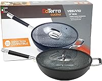 DaTerra Cucina 13-Inch Nonstick Ceramic Wok with Lid - Made in Italy, Induction Oven Safe, PFOA-Free Volcanic Black