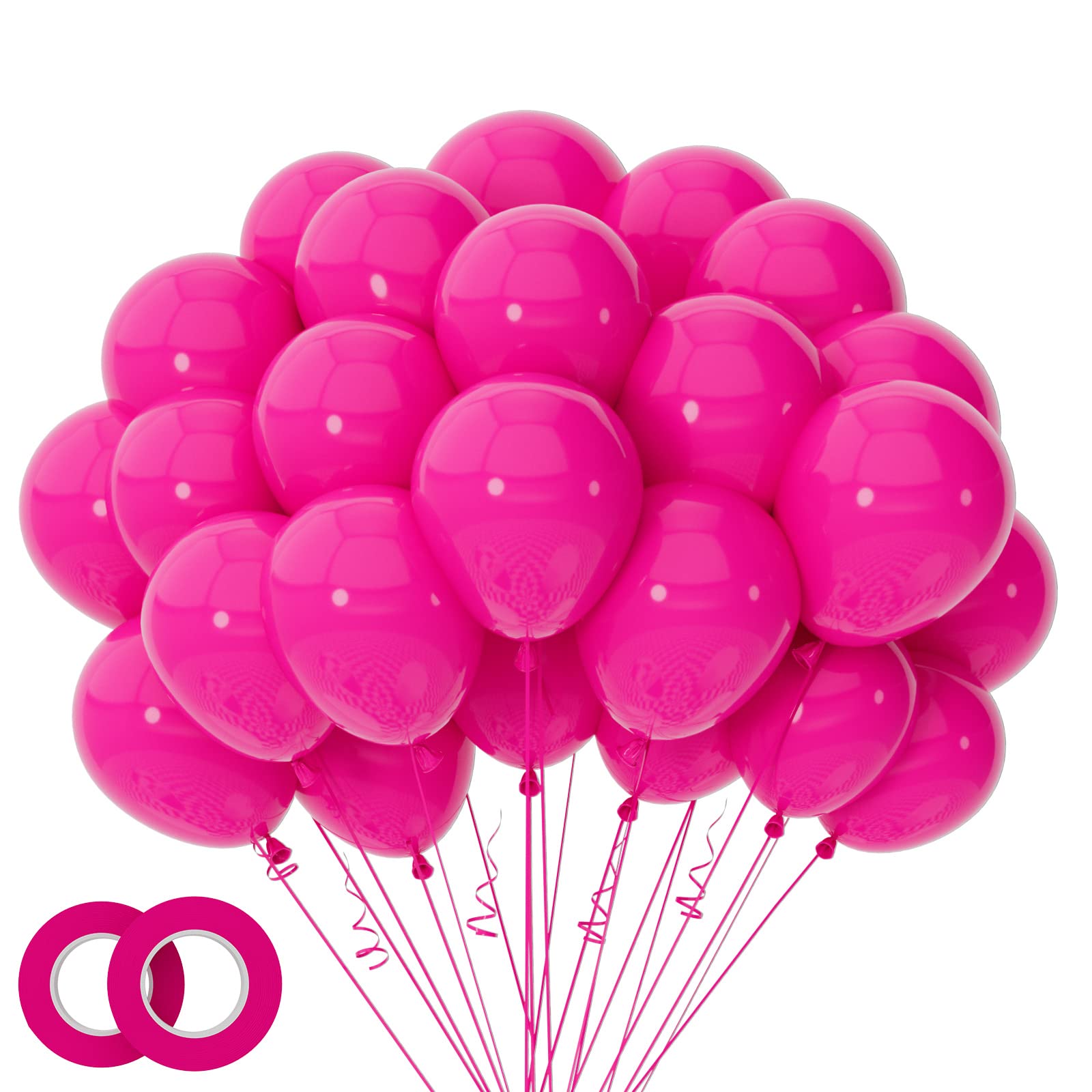 100pcs Hot Pink Balloons, 12 inch Pink Party Balloons Helium Quality for Birthday Baby Shower Wedding Gender Reveal Party Decor(With 2 Pink Ribbons)