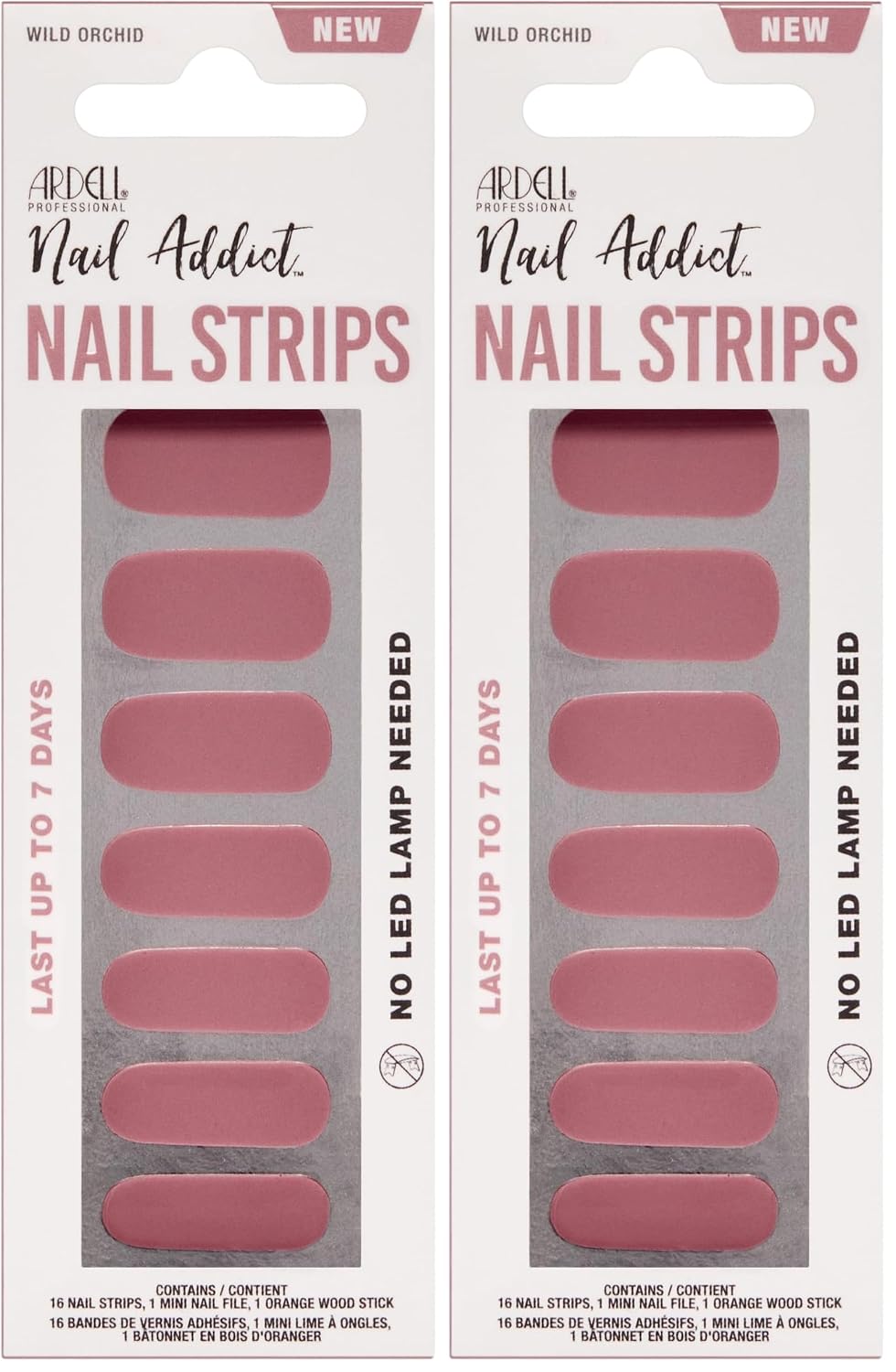 Ardell Nail Addict Nail Strips, Kiss Me Quick Nail Wraps, No LED Lamp Needed, Long-Lasting Gel Nail Stickers, 16 Strips with Mini Nail File & Wood Stick (Pack of 2)