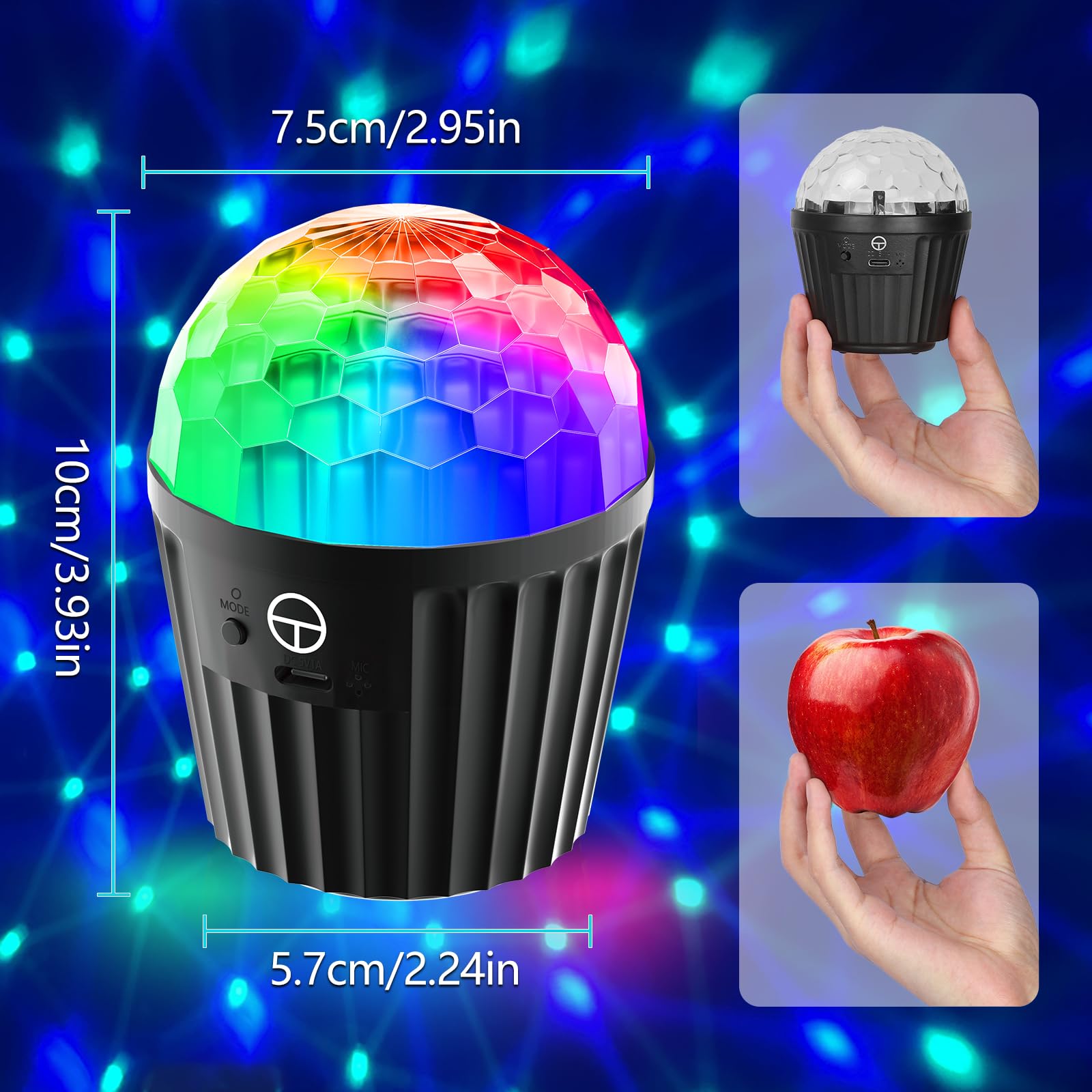 Mini Bola de Discoteca, luces LED para Fiesta con 10 Modos Activados por Música DJ y Efectos de Luz Dinámicos RGB de 3W, con Control Remoto - Luz de Discoteca maquina USB para Fiesta/Halloween